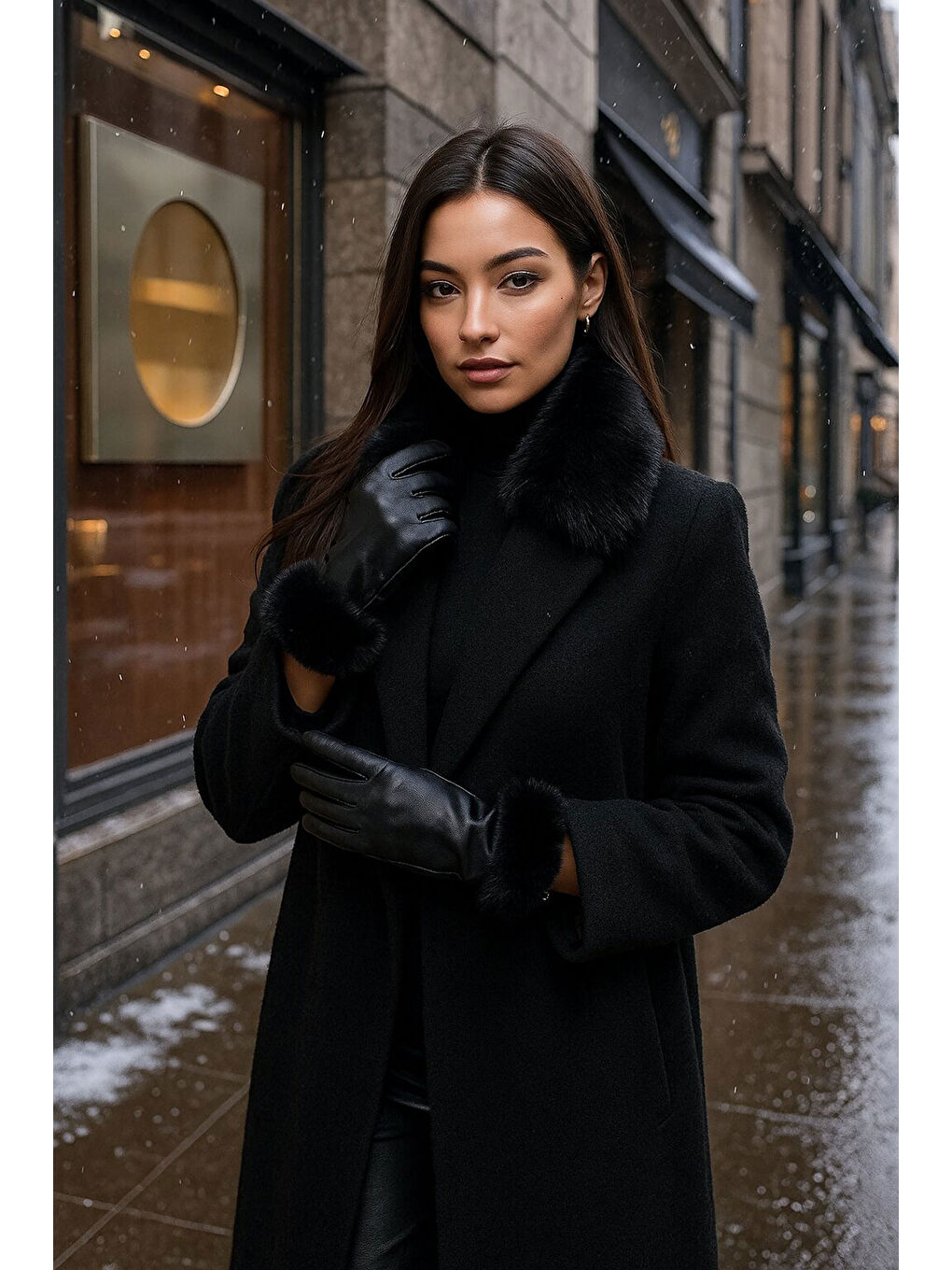 Kadın Kürk Detaylı Suni Deri Eldiven 010193 - Siyah-1