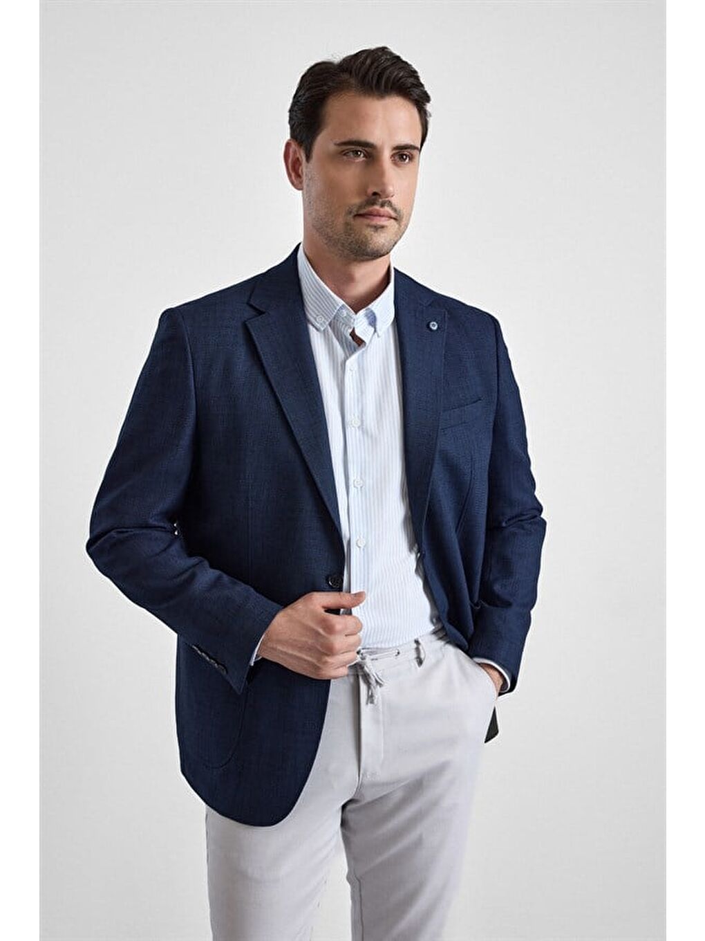 Lacivert Regular Mono Yaka Torba Cep 6 Drop Klasik Ceket-2