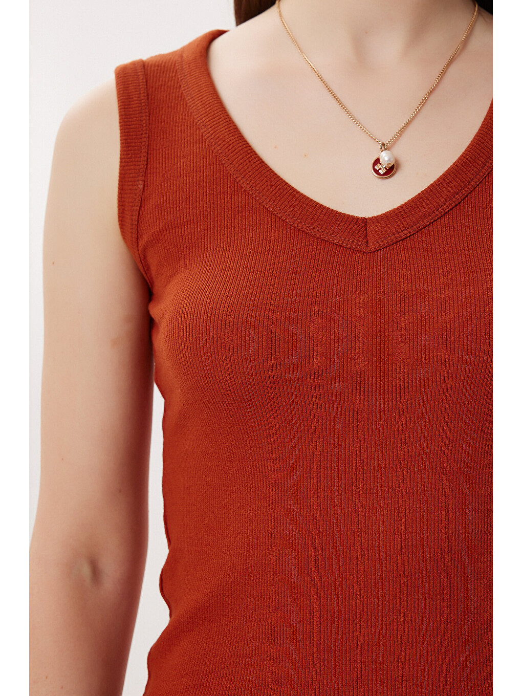 Lacivert 2’li Paket V Yaka Fitilli Örme Bluz LACİVERT KİREMİT LRN0028-3