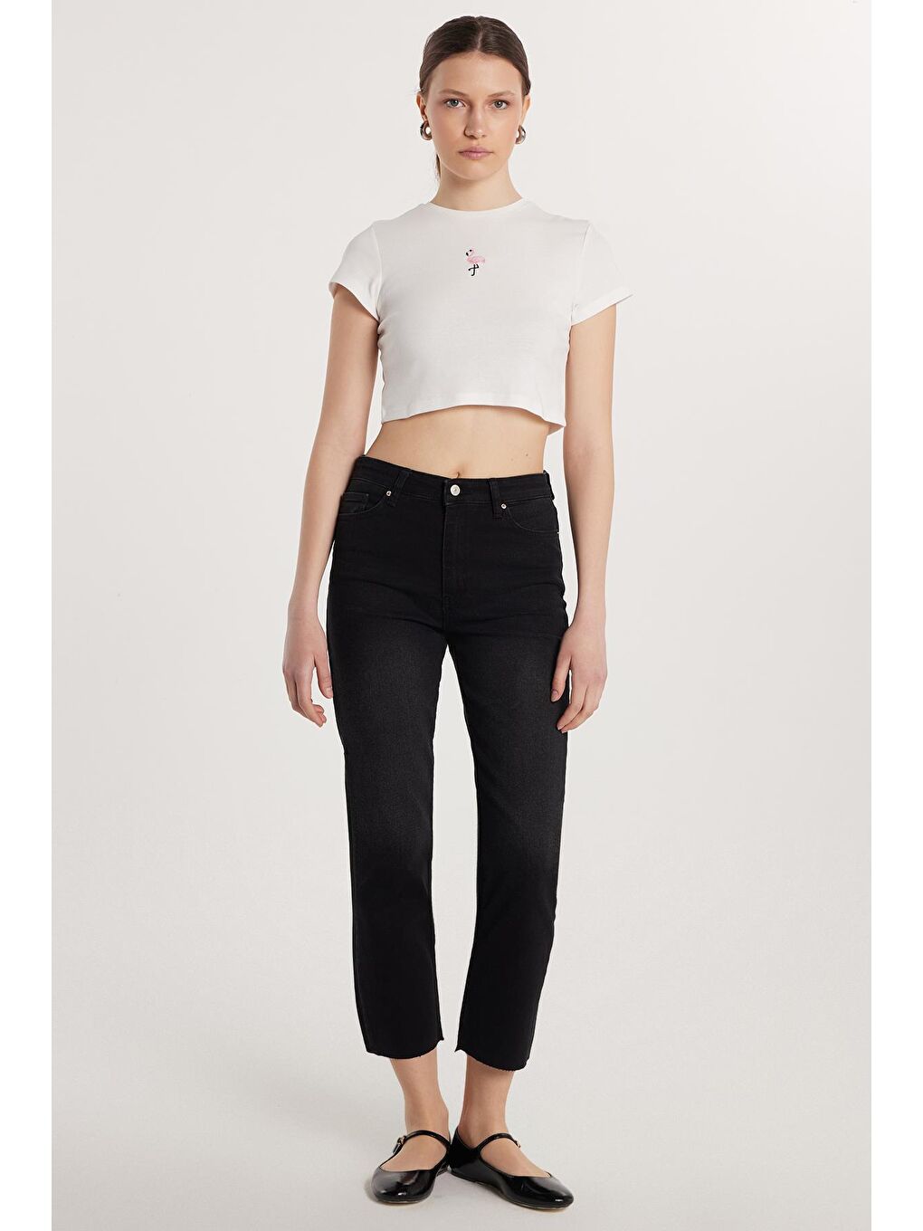 Gri Kadın Regular Fit Cepli Geniş Paça Füme Jean Jean Pantolon-3