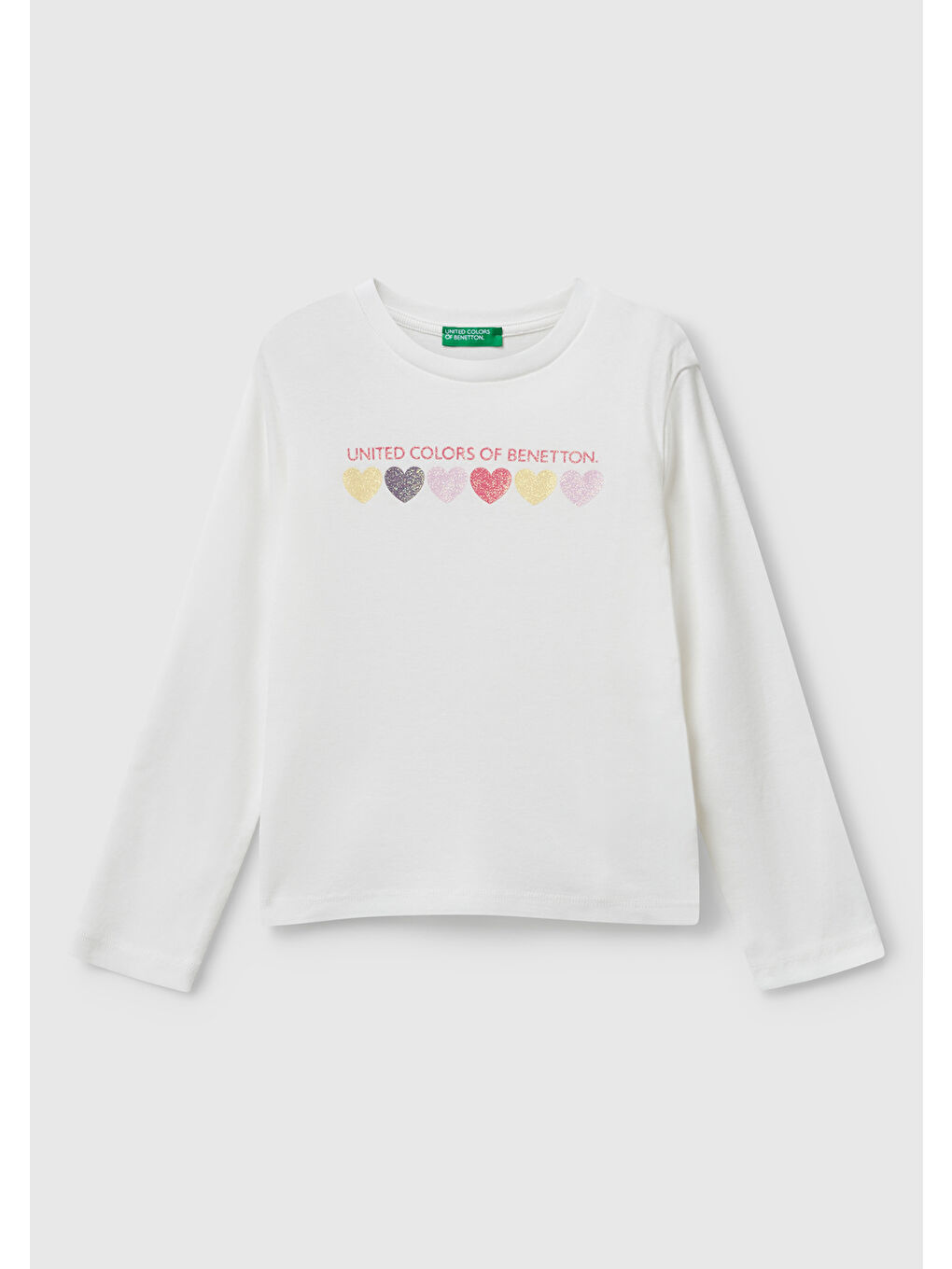 Kız Çocuk Ekru Önü Parıltılı Logo Baskılı Slim Fit Uzun Kollu T-shirt