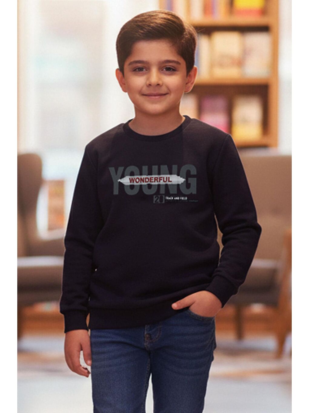 Erkek Çocuk Sweatshirt Yazı Baskılı Lacivert (8-14 Yaş)-1