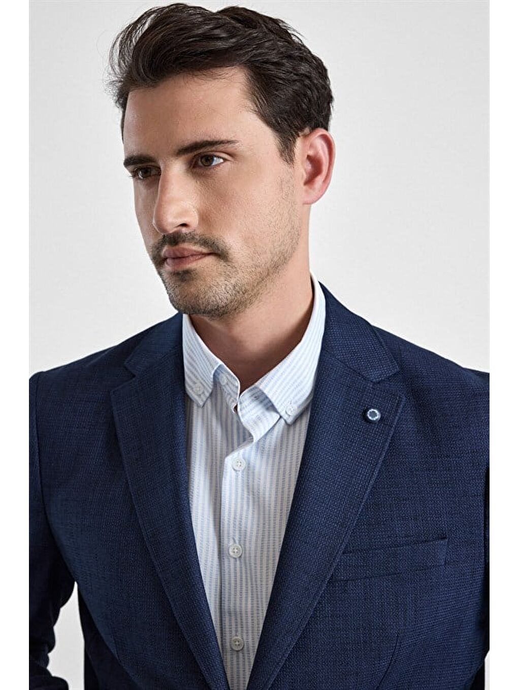 Lacivert Regular Mono Yaka Torba Cep 6 Drop Klasik Ceket-3