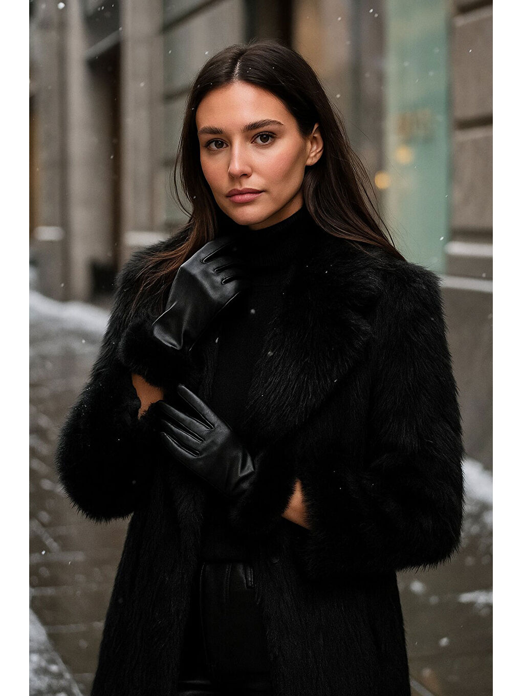 Kadın Kürk Detaylı Suni Deri Eldiven 010193 - Siyah-3