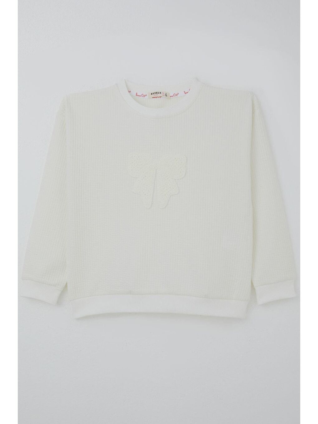 Kız Çocuk Sweatshirt Örgü Aplike Fiyonk Armalı Ekru (5-9 Yaş)-2