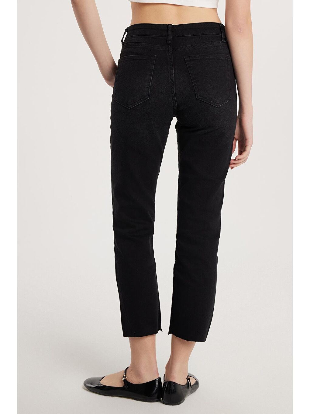 Gri Kadın Regular Fit Cepli Geniş Paça Füme Jean Jean Pantolon-4