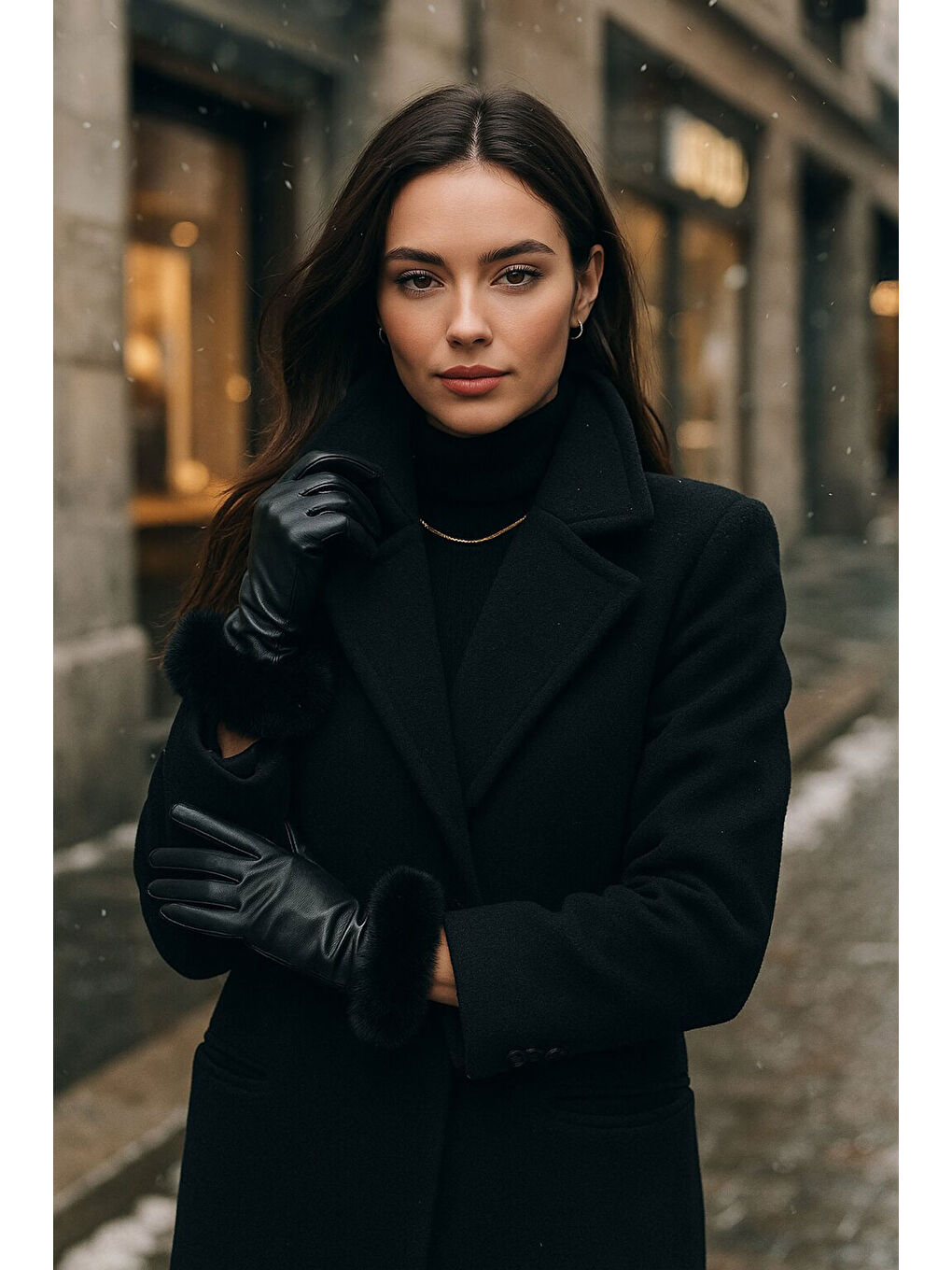 Kadın Kürk Detaylı Suni Deri Eldiven 010193 - Siyah-4