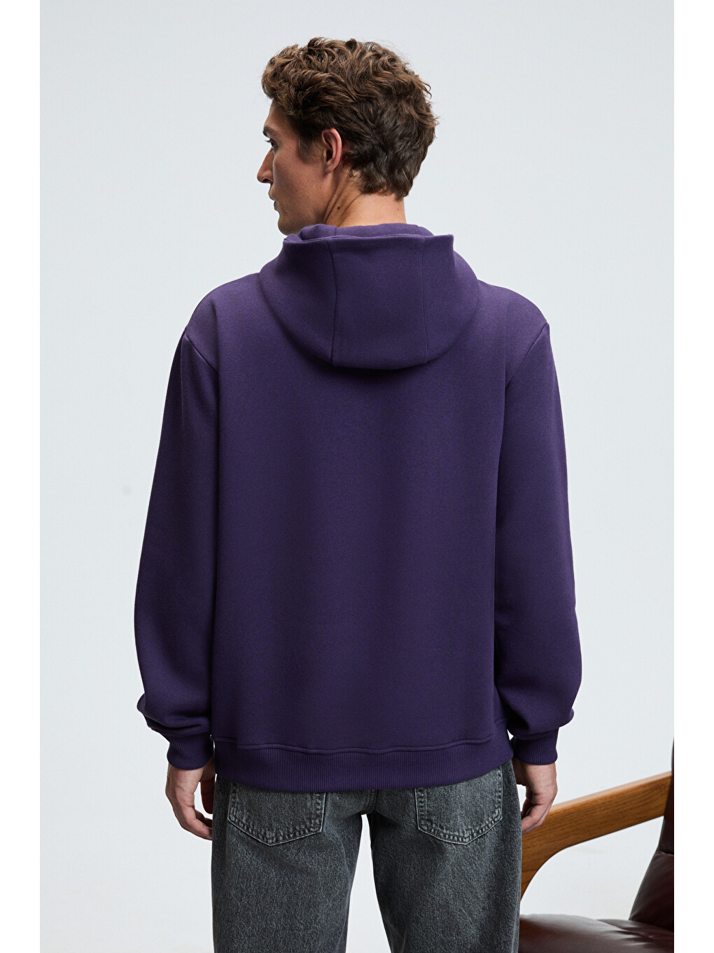 Amos Erkek Yumuşak Kumaşlı 3 İplik Oversize Kapüşonlu Kanguru Cepli Mor Sweatshirt-5
