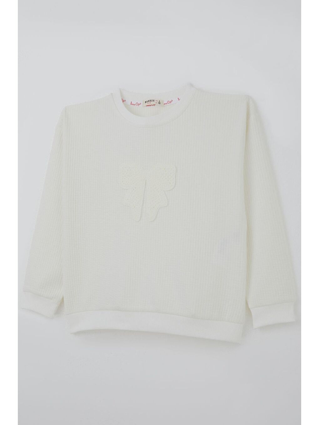 Kız Çocuk Sweatshirt Örgü Aplike Fiyonk Armalı Ekru (5-9 Yaş)-4