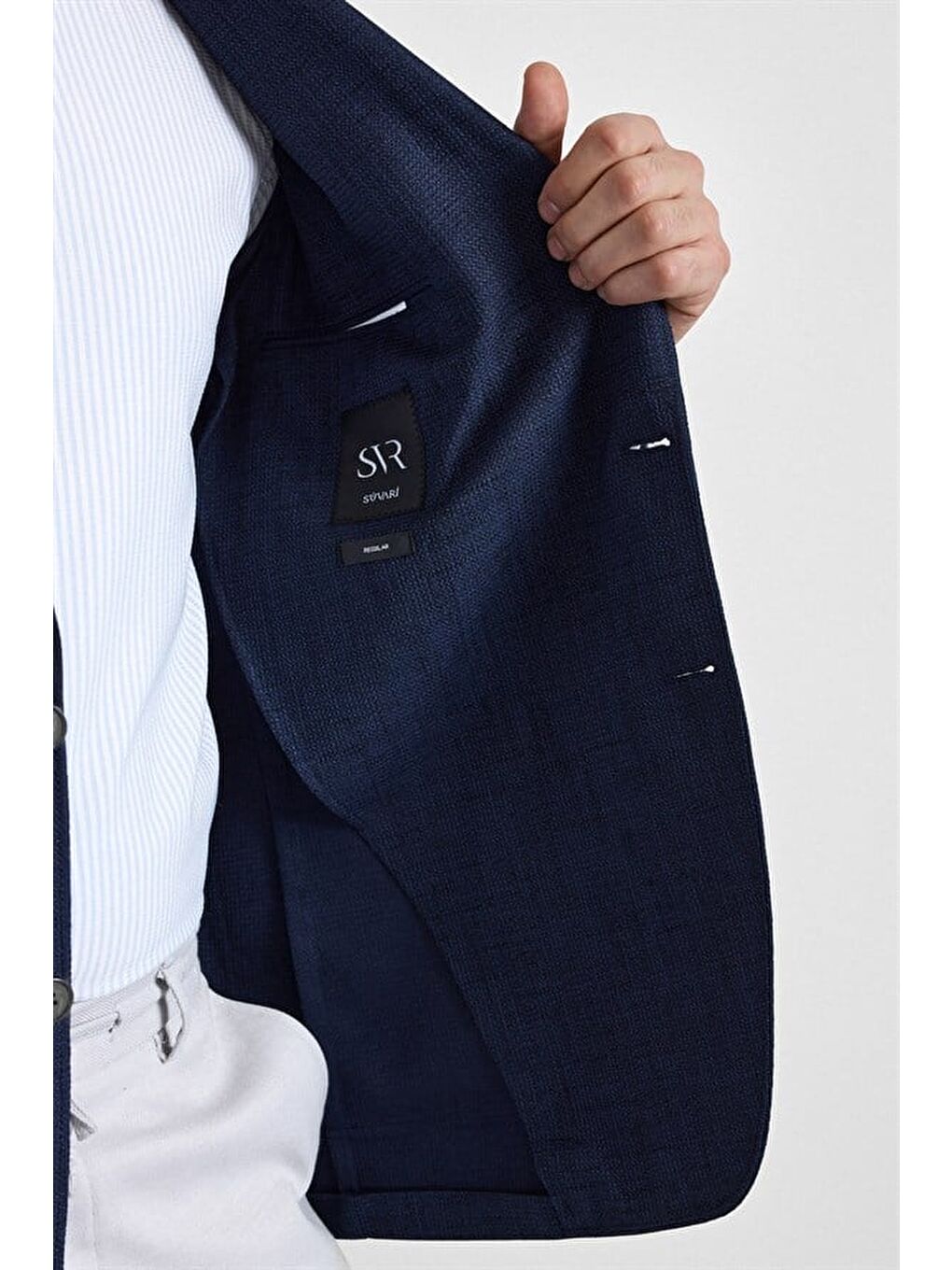 Lacivert Regular Mono Yaka Torba Cep 6 Drop Klasik Ceket-4