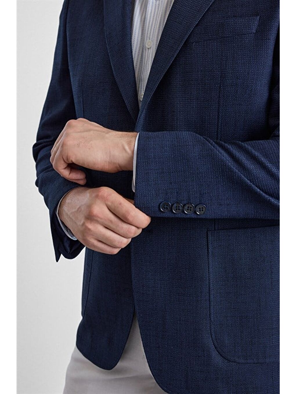 Lacivert Regular Mono Yaka Torba Cep 6 Drop Klasik Ceket-5