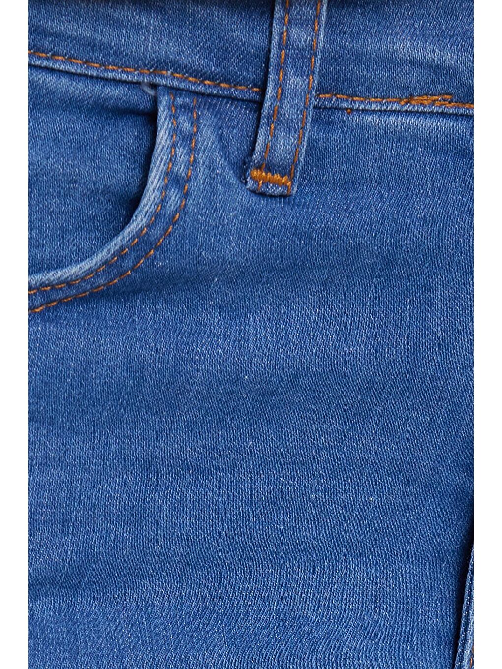 Kadın Regular Fit Klasik Kesim Pamuklu İspanyol Paça Mavi Jean Jean Pantolon-5