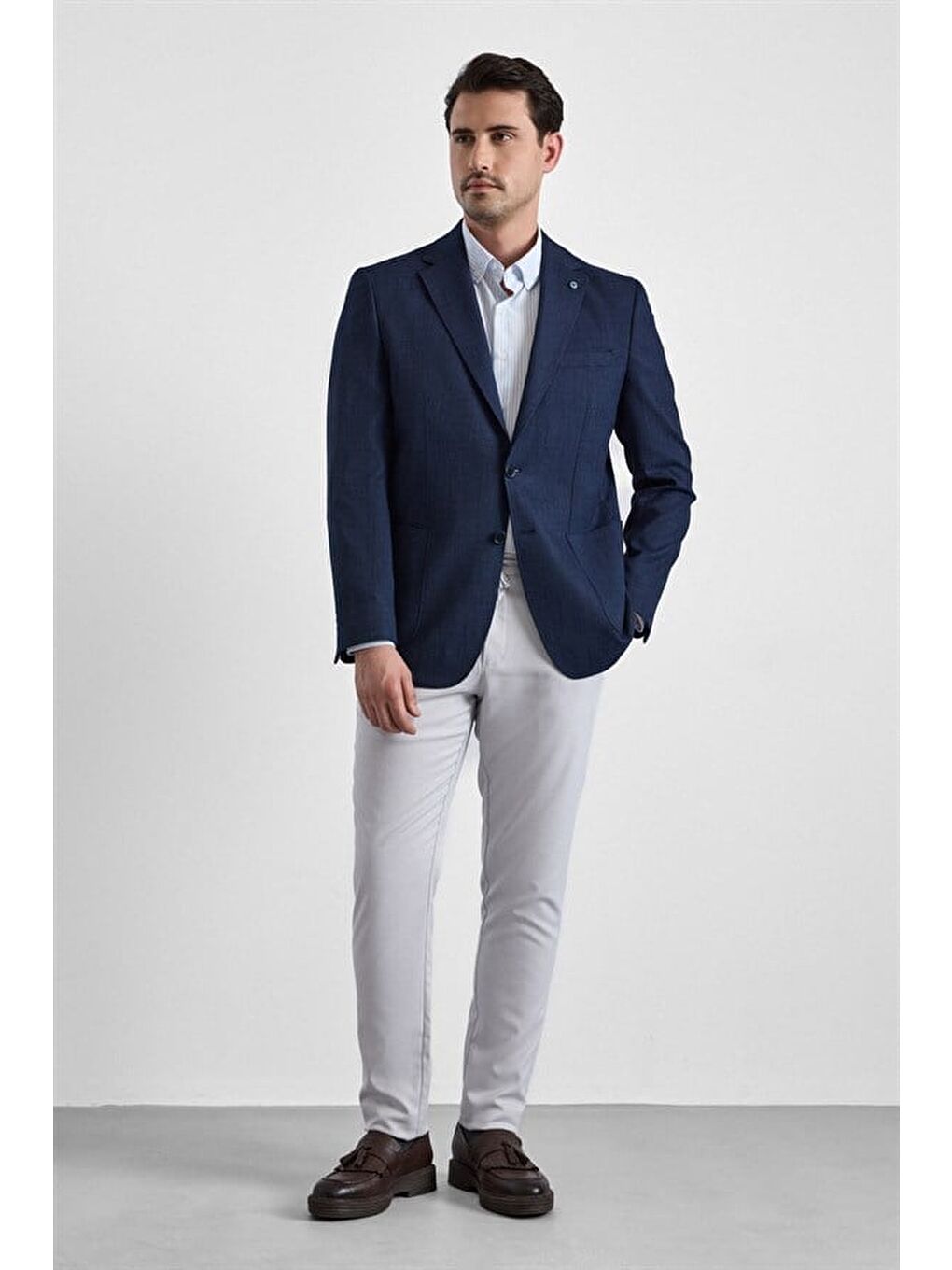 Lacivert Regular Mono Yaka Torba Cep 6 Drop Klasik Ceket-8