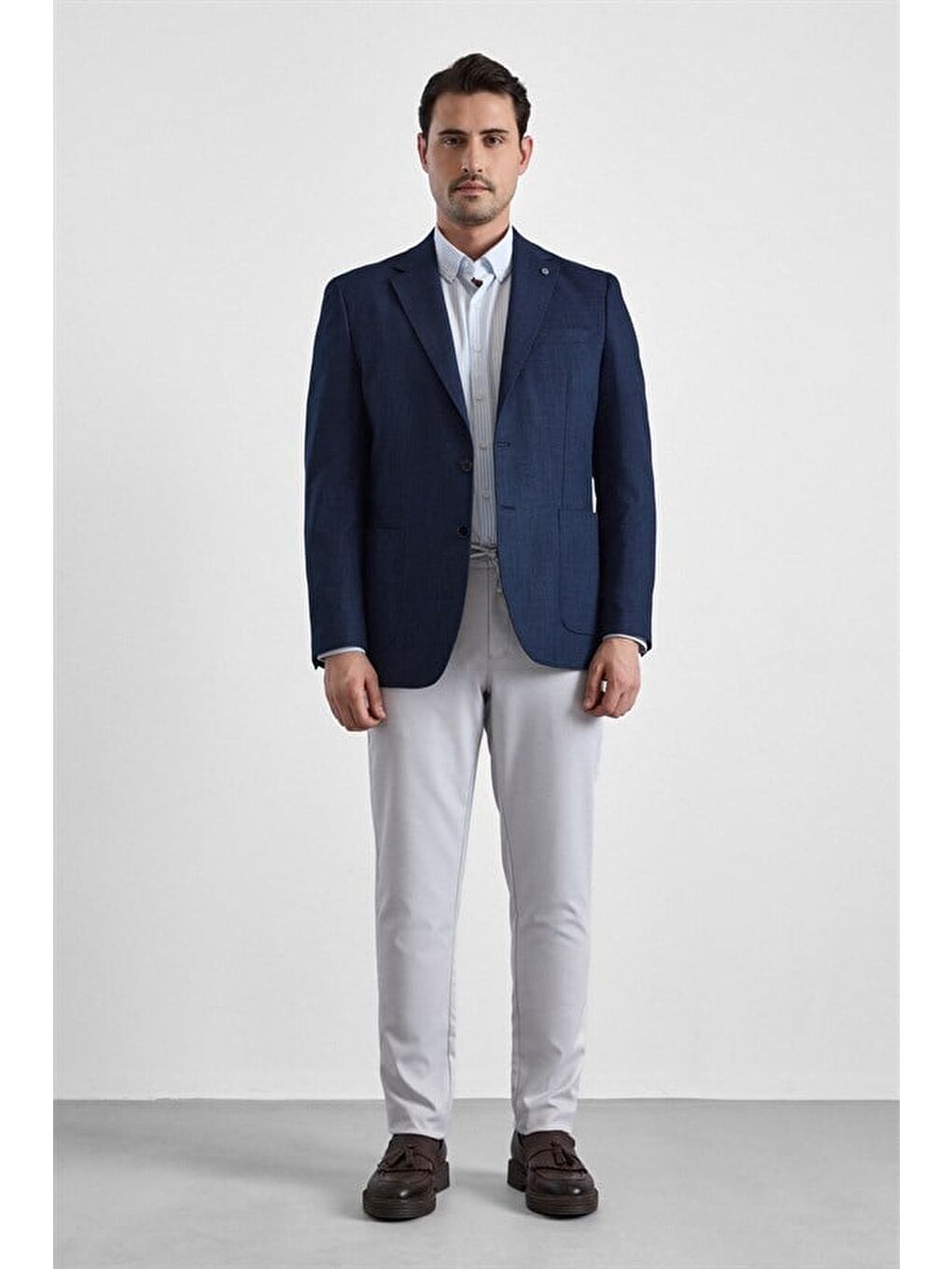 Lacivert Regular Mono Yaka Torba Cep 6 Drop Klasik Ceket-9