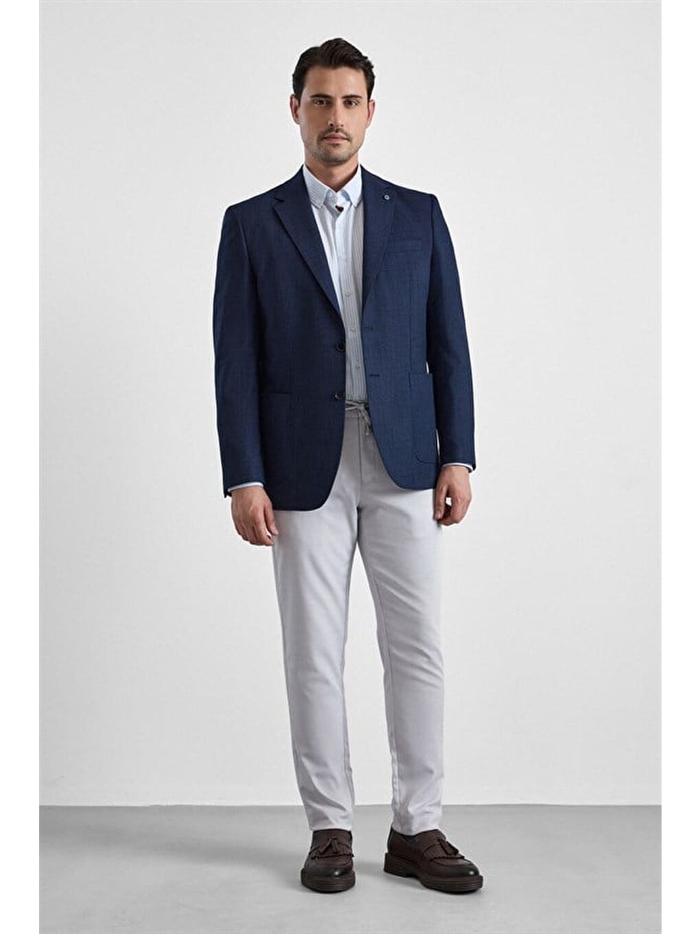 Lacivert Regular Mono Yaka Torba Cep 6 Drop Klasik Ceket-10