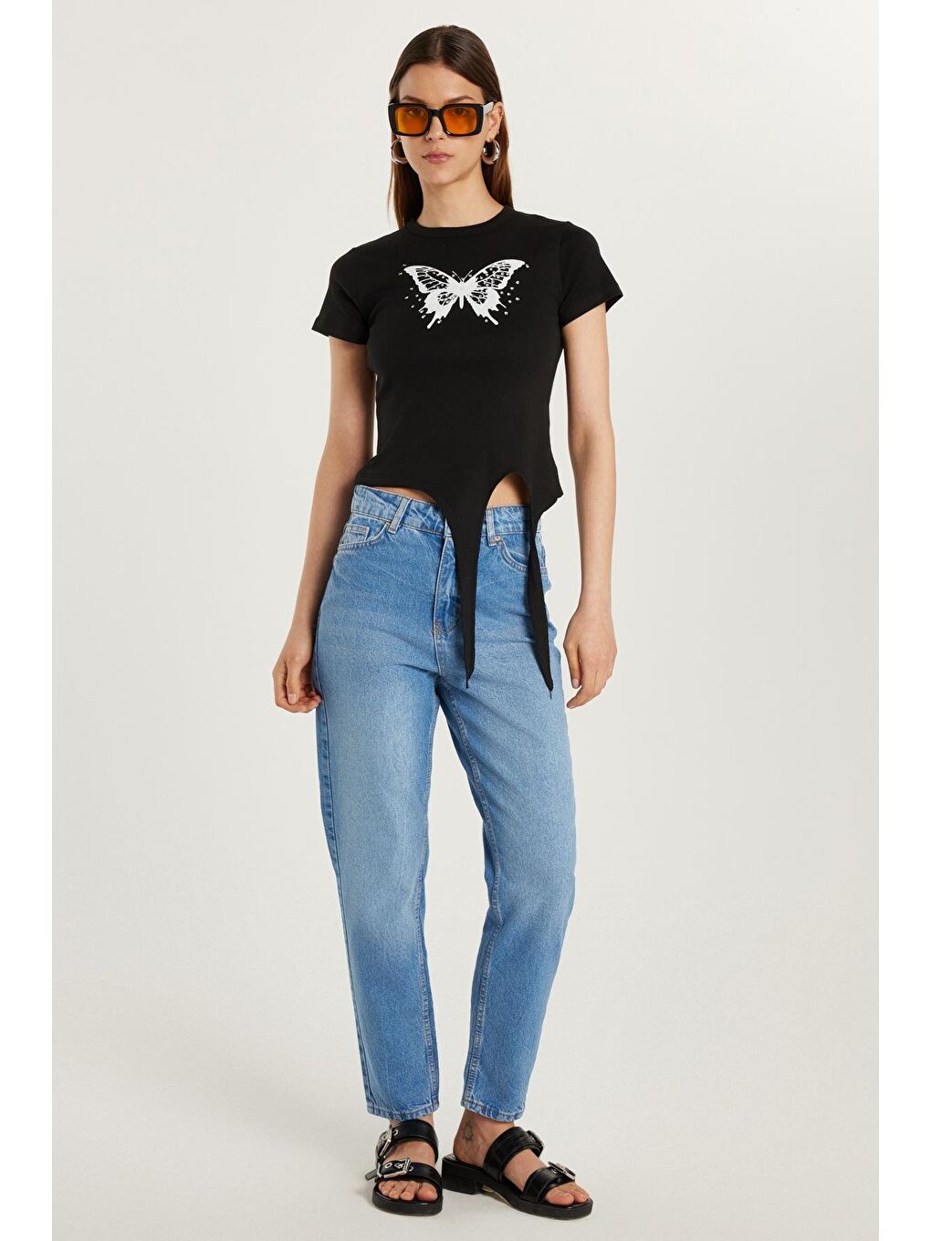 Kadın Regular Fit Boru Paça Mavi Jean Jean Pantolon-2