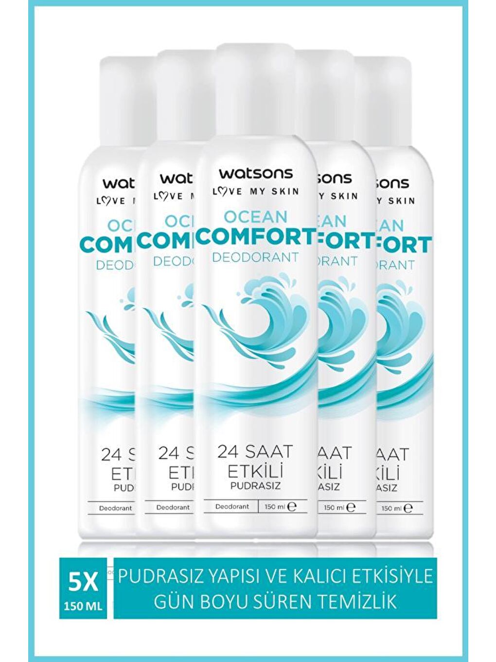 Watsons Ocean Comfort 24 Saat Etkili Pudrasız Deodorant Sprey 150 ml X5 ADET