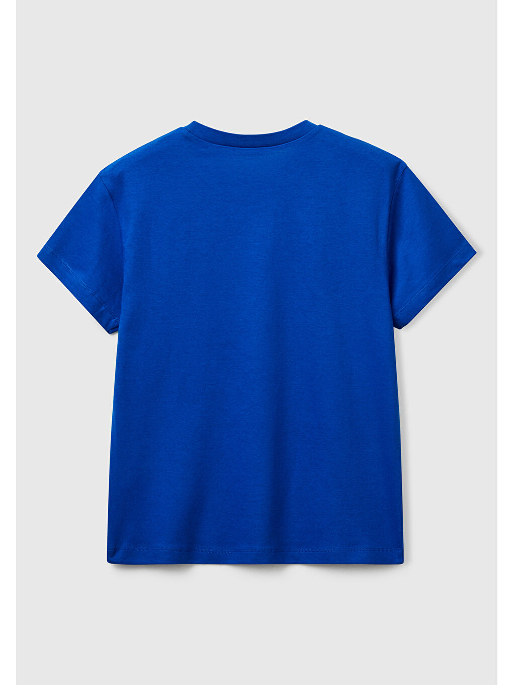 Erkek Çocuk Saks Mavisi Önü Logo Baskılı Bisiklet Yaka T-shirt-1