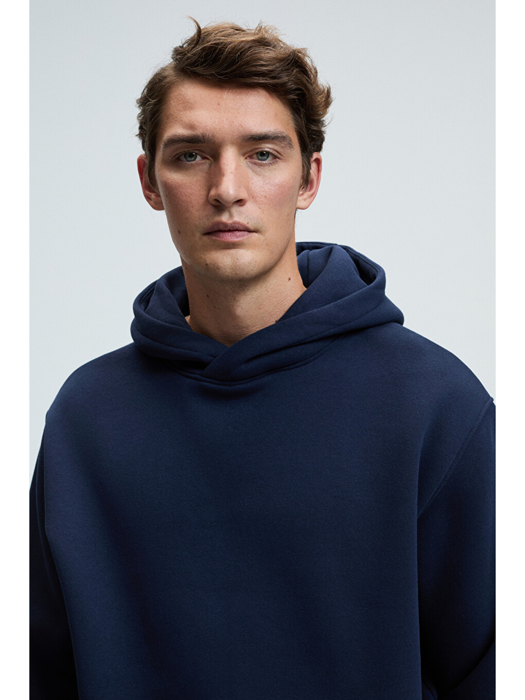 Amos Erkek Yumuşak Kumaşlı 3 İplik Oversize Kapüşonlu Kanguru Cepli Lacivert Sweatshirt-5