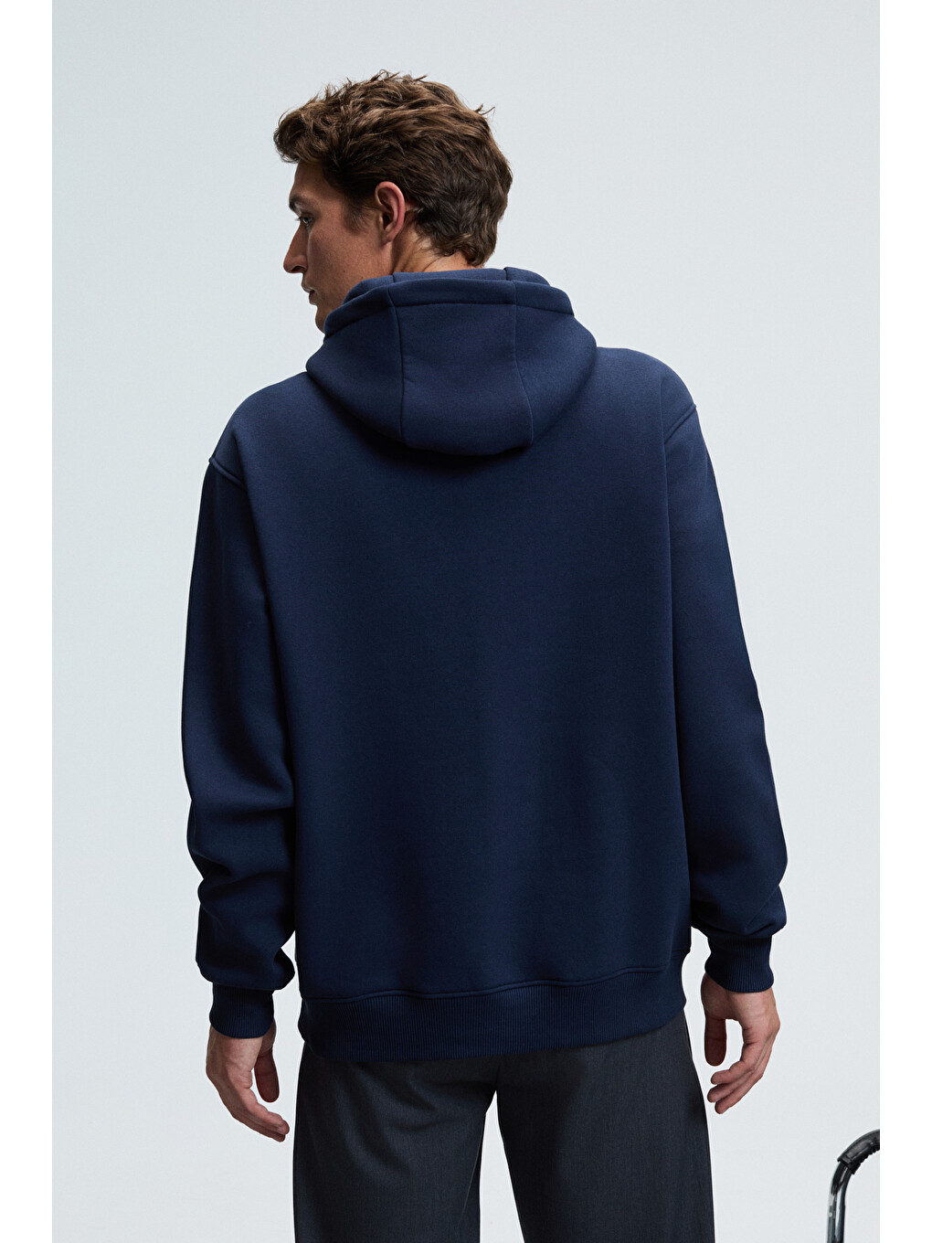 Amos Erkek Yumuşak Kumaşlı 3 İplik Oversize Kapüşonlu Kanguru Cepli Lacivert Sweatshirt-6