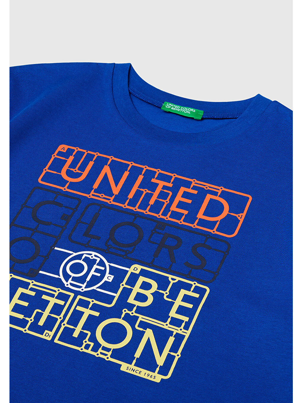 Erkek Çocuk Saks Mavisi Önü Logo Baskılı Bisiklet Yaka T-shirt-2