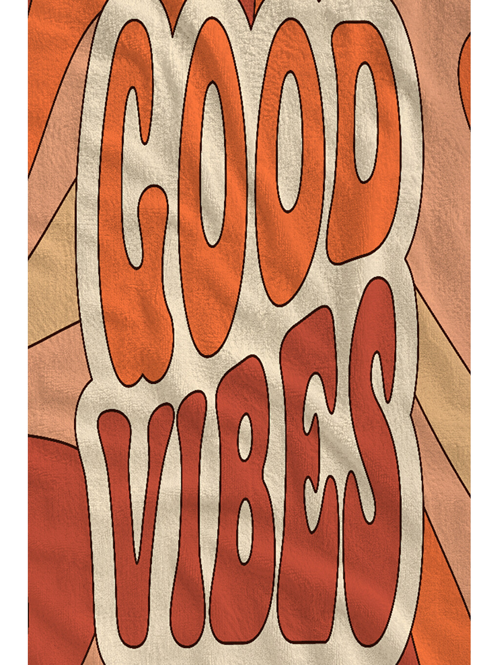 Turuncu Retro Good Vibes Yazılı Dalgalı Desenli 70x150 Cm Dijital Baskılı Plaj Ve Banyo Havlusu-1