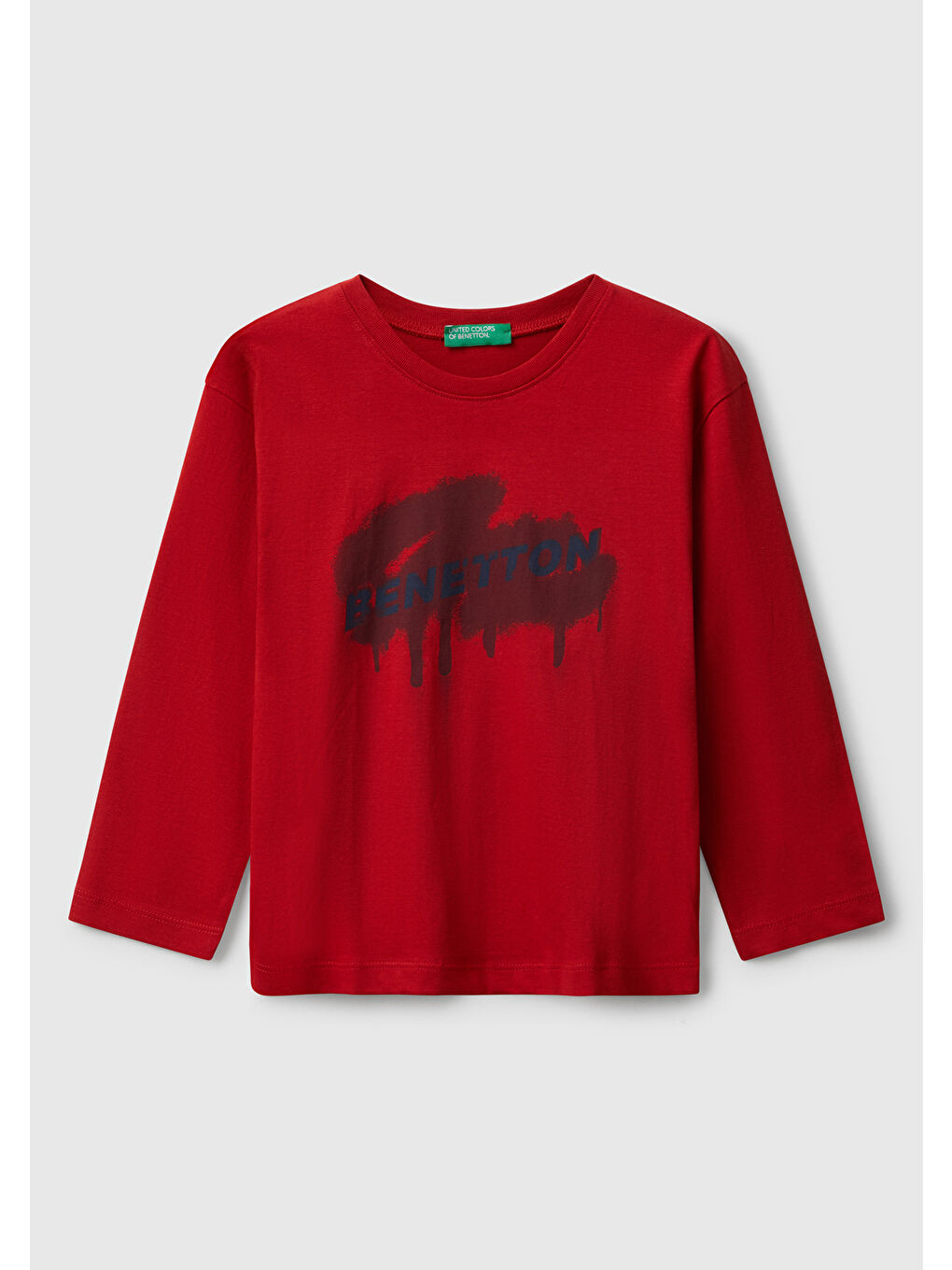 Erkek Çocuk Kırmızı Organik Pamuklu Önü Logo Baskılı Uzun Kollu Jarse T-shirt