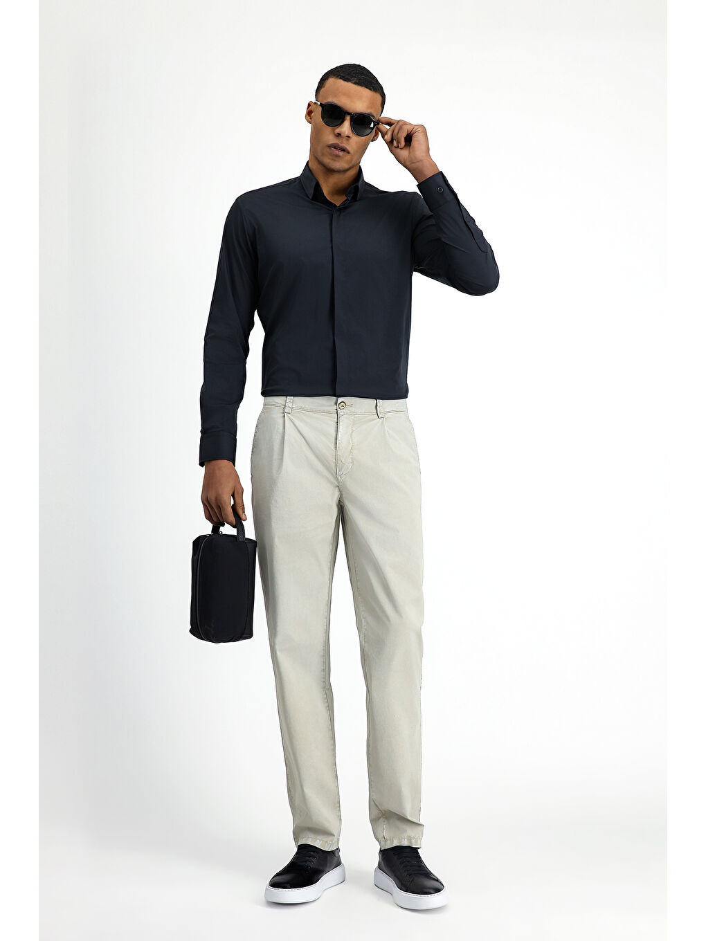 Siyah Techno-Line Uzun Kol Slim Fit Dar Kesim Klasik Pamuklu Gömlek-1