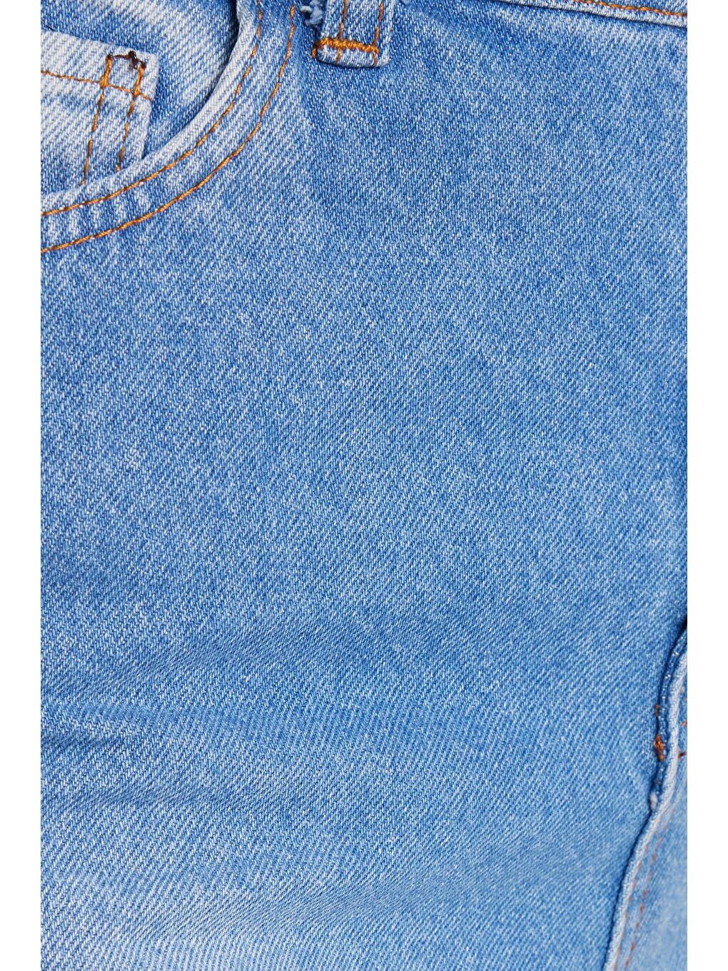 Kadın Regular Fit Klasik Kesim Pamuklu Bol Paça Mavi Jean Pantolon-5