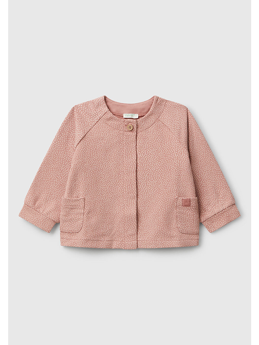 Pembe Bebek Gül Kurusu Tamamı Desenli Gizli Çıtçıt Düğmeli Cepli Sweatshirt