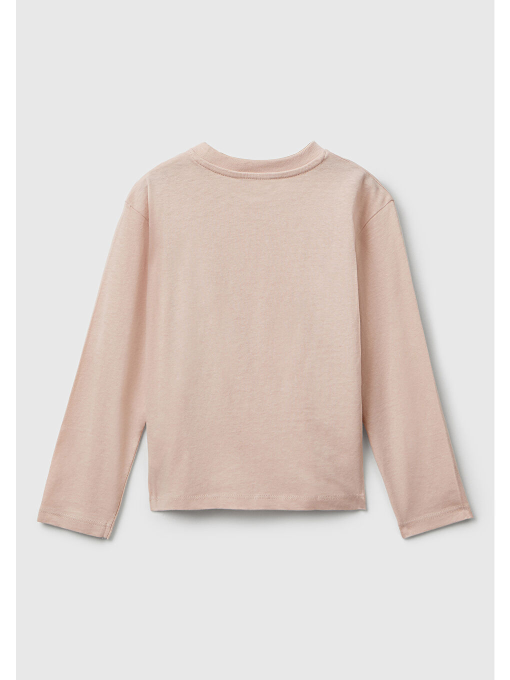 Kız Çocuk Toz Pembe Önü Parıltılı Baskılı Bisiklet Yaka Uzun Kollu T-shirt-1