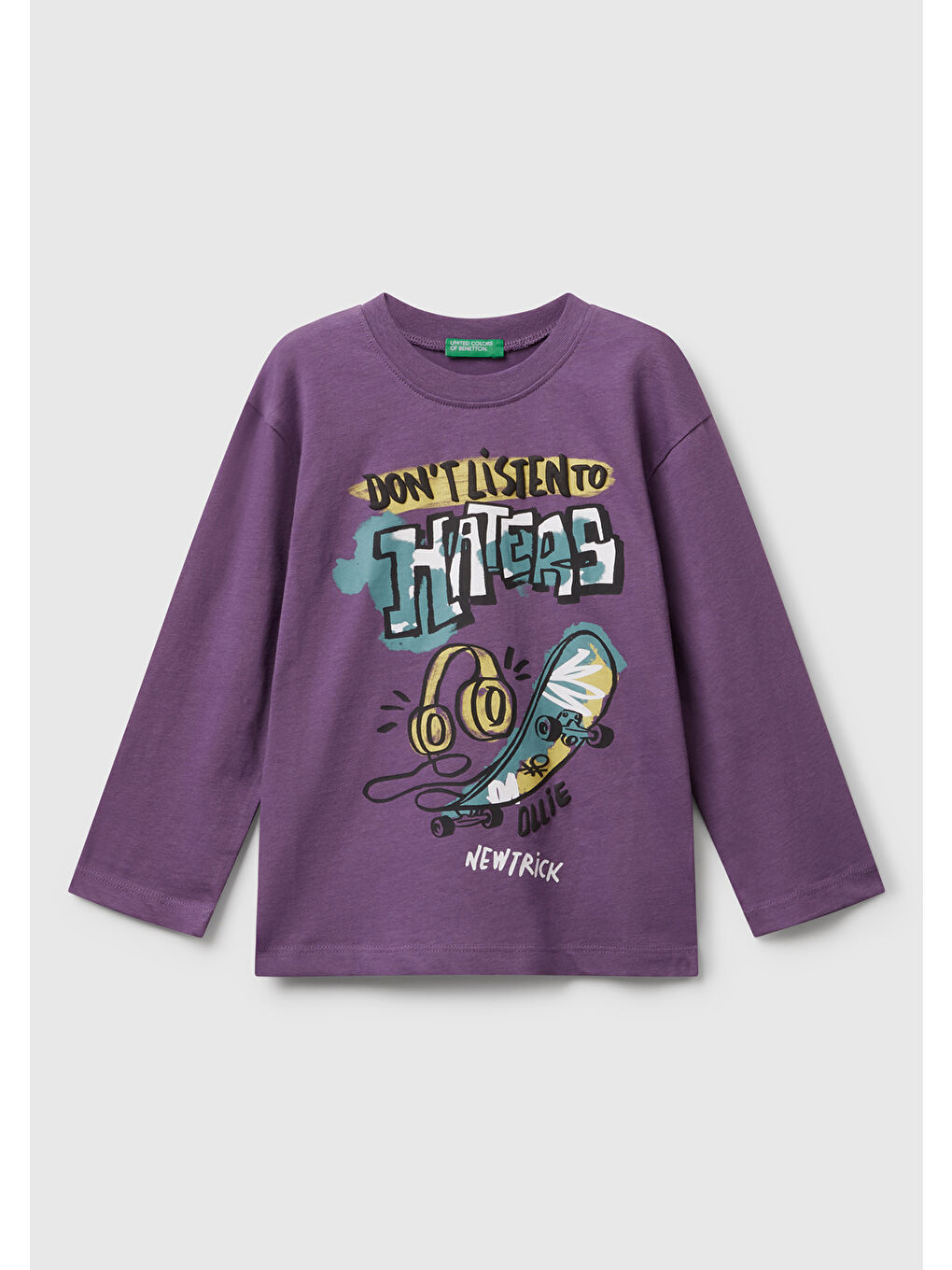 Erkek Çocuk Mor Baskılı Bisiklet Yaka Uzun Kollu T-shirt