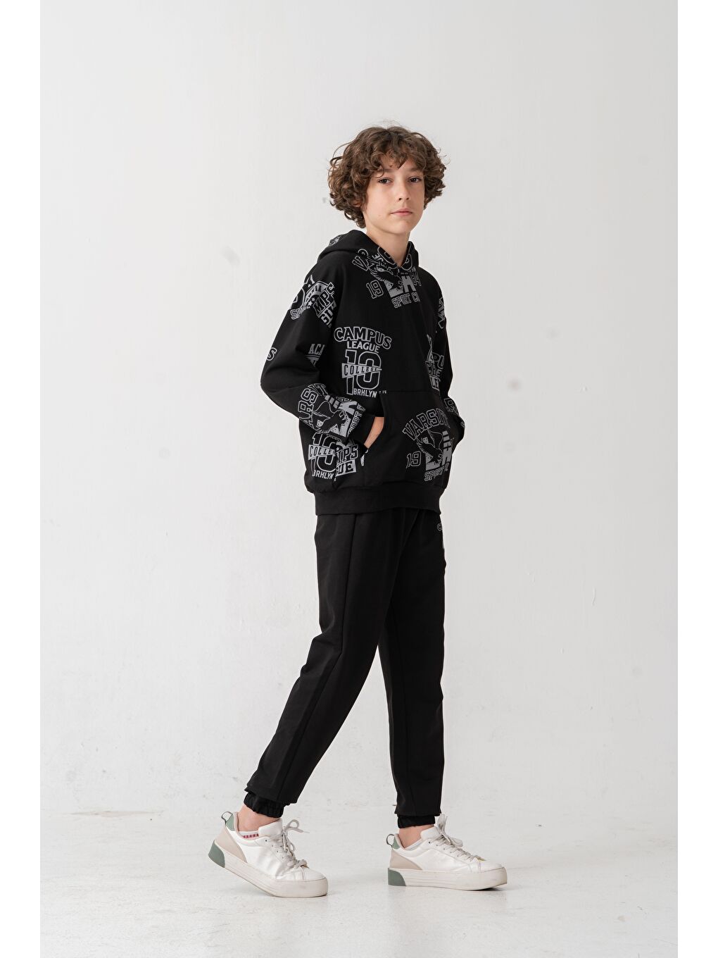 Siyah Academy California Champ League Since 1979 Baskılı Erkek Çocuk Alt Üst Eşofman Takımı-3