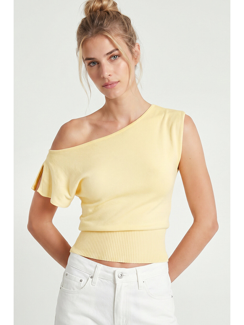 Sarı Kayık Yaka Bluz SARI LUB0359-1