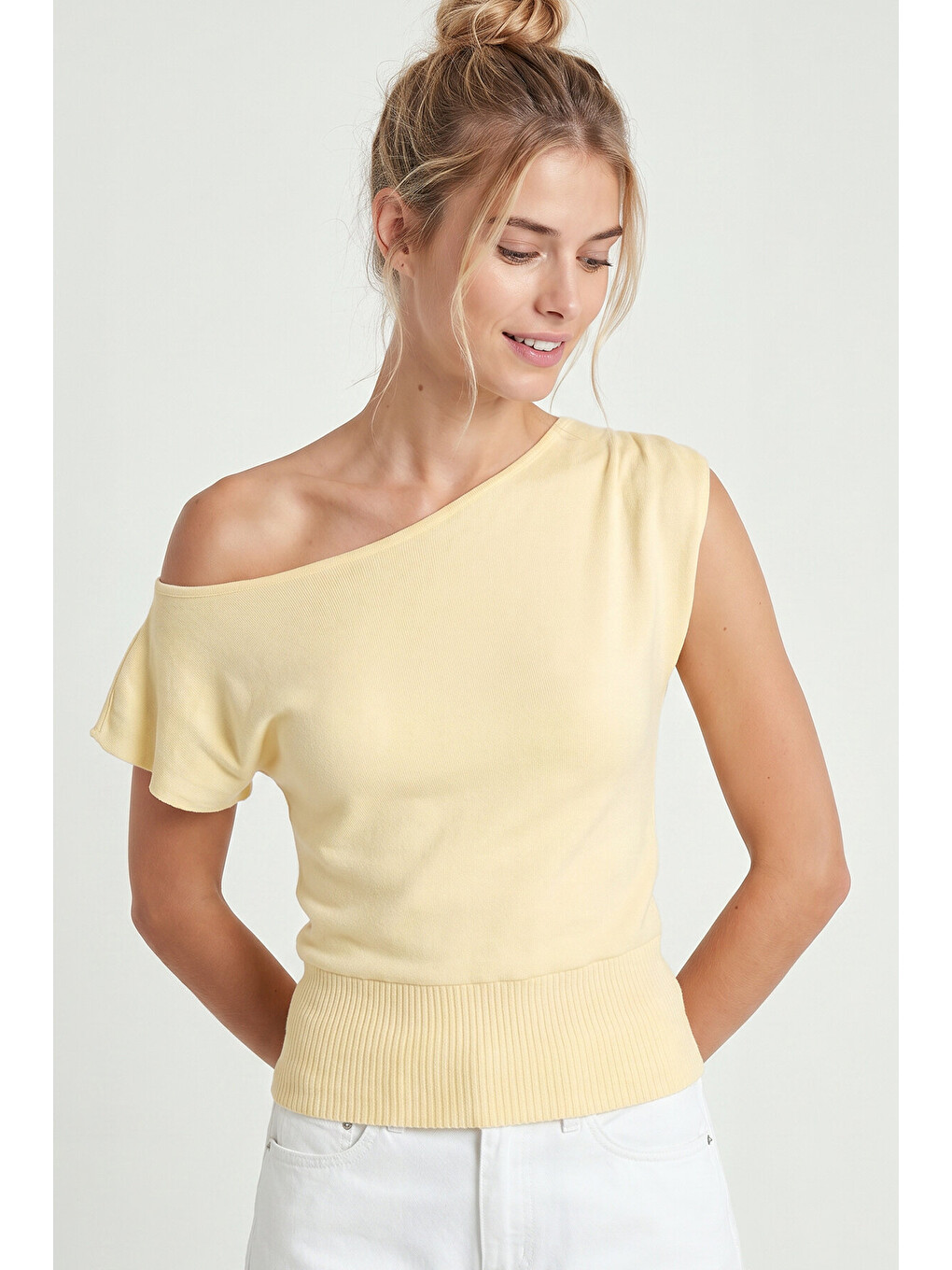 Sarı Kayık Yaka Bluz SARI LUB0359-3