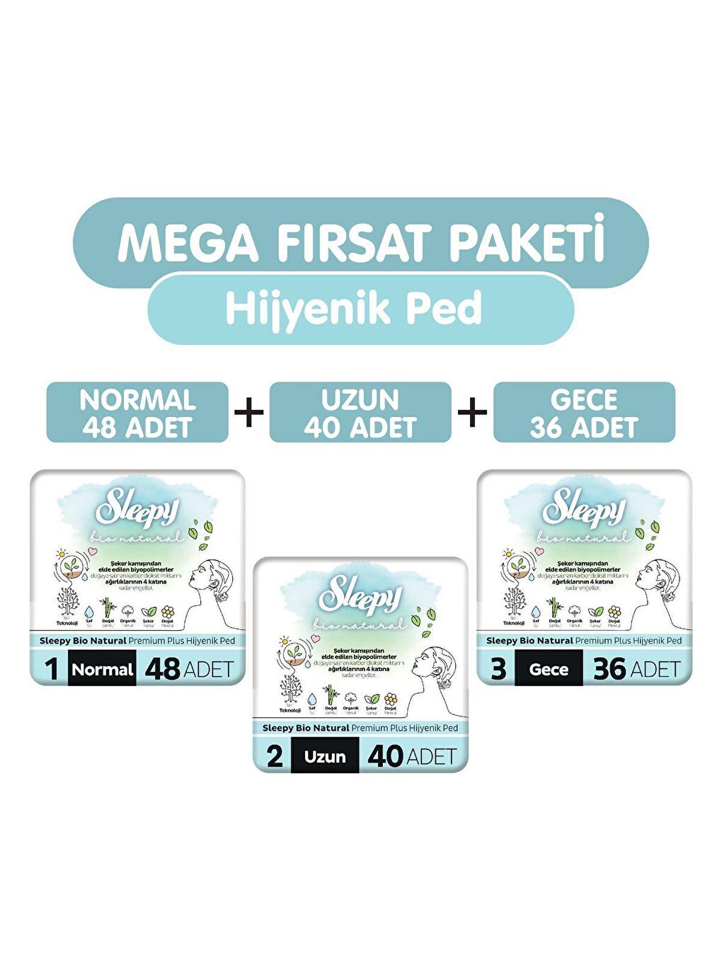 Sleepy Beyaz Bio Natural Hijyenik Ped 124 Adet Mega Fırsat Paketi