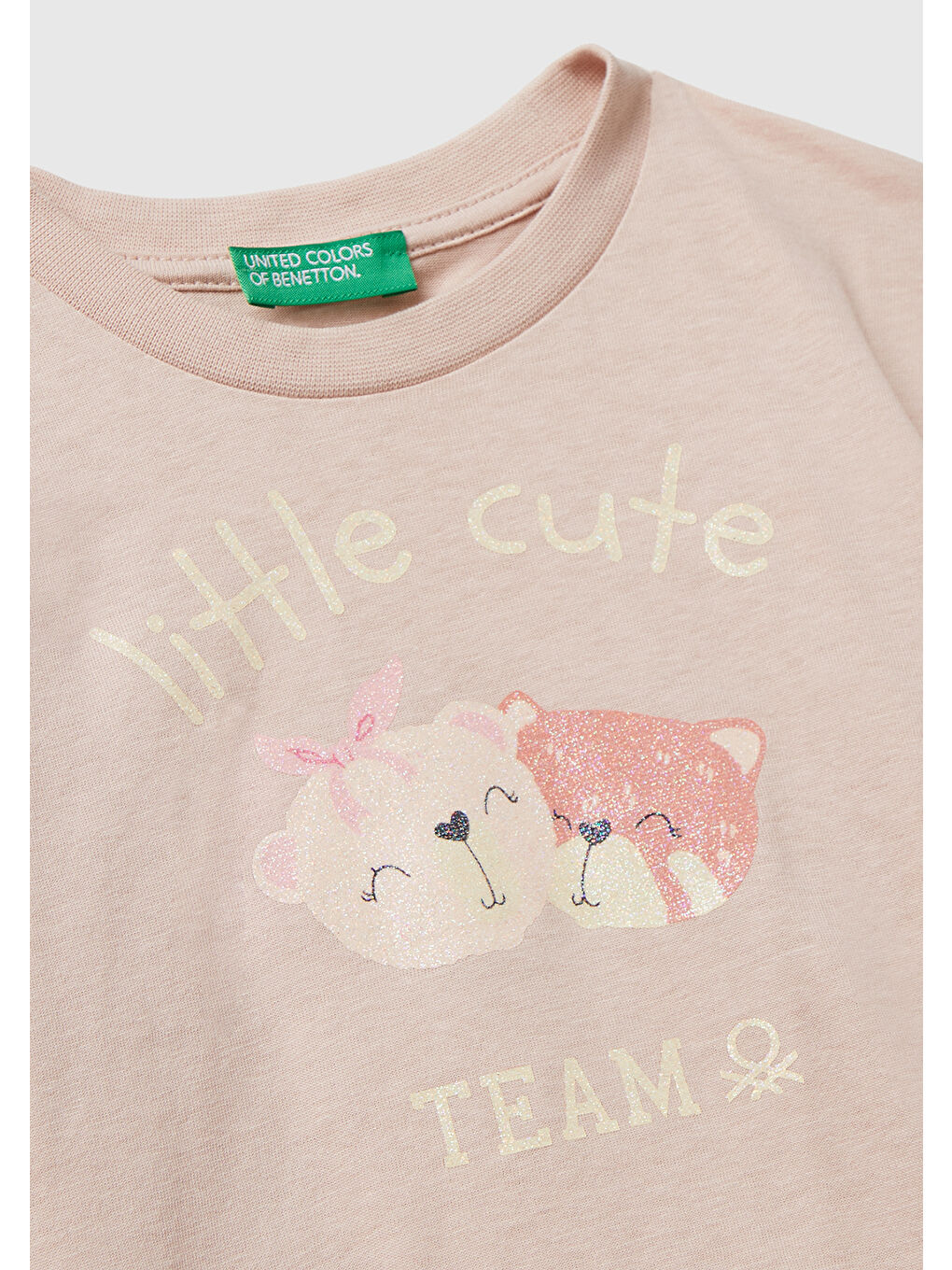 Kız Çocuk Toz Pembe Önü Parıltılı Baskılı Bisiklet Yaka Uzun Kollu T-shirt-2