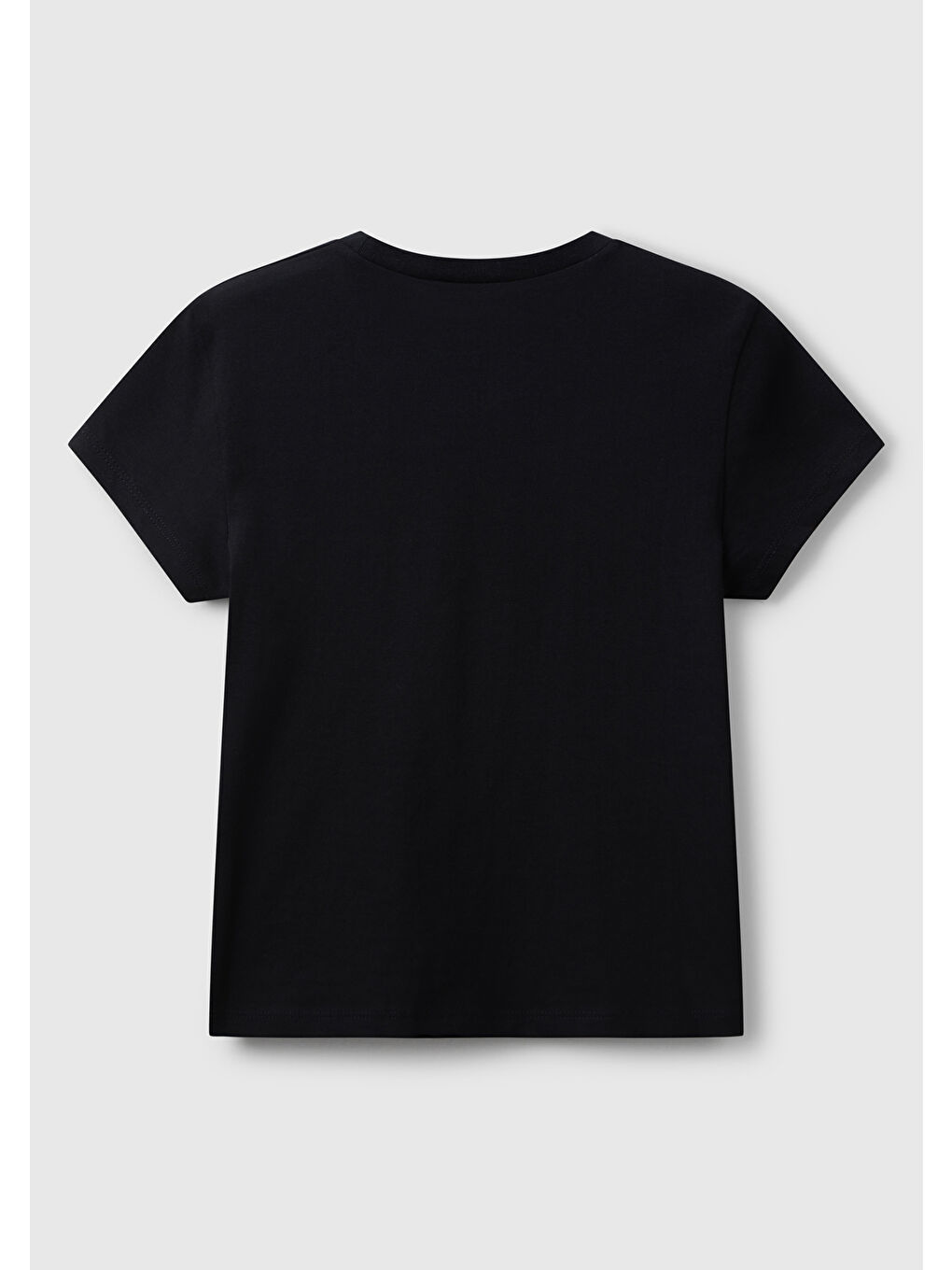 Kız Çocuk Siyah Parıltılı Logo Baskılı Ribana Yaka Regular Fit T-shirt-1