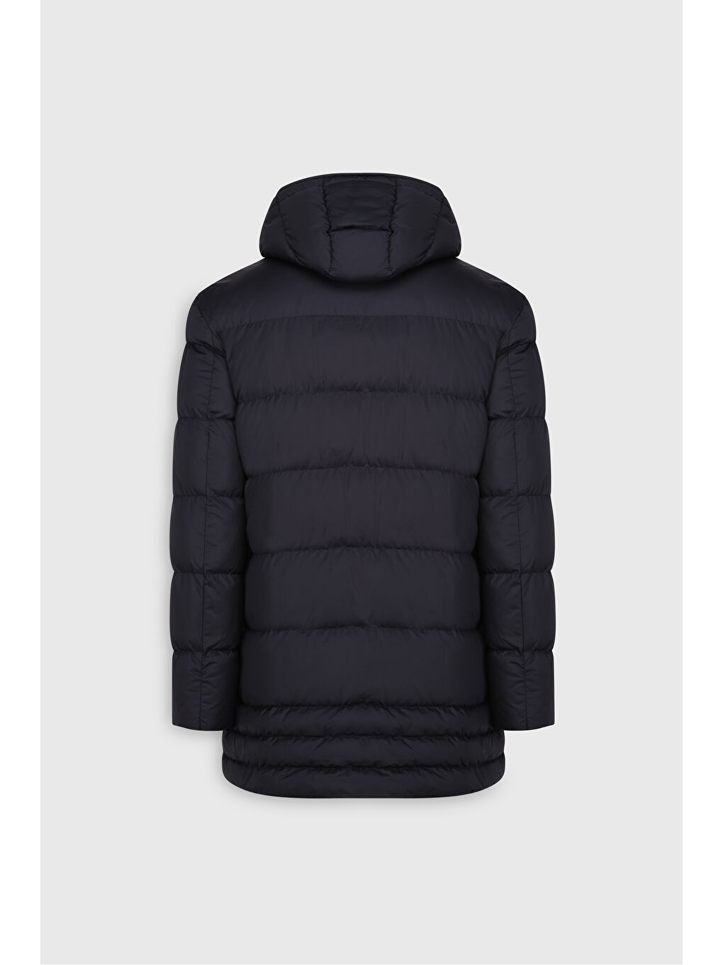 Erkek Lacivert Standart Fit Normal Kesim Çıkma Kapüşonlu Dik Yaka Yan Cepli Kaban-9