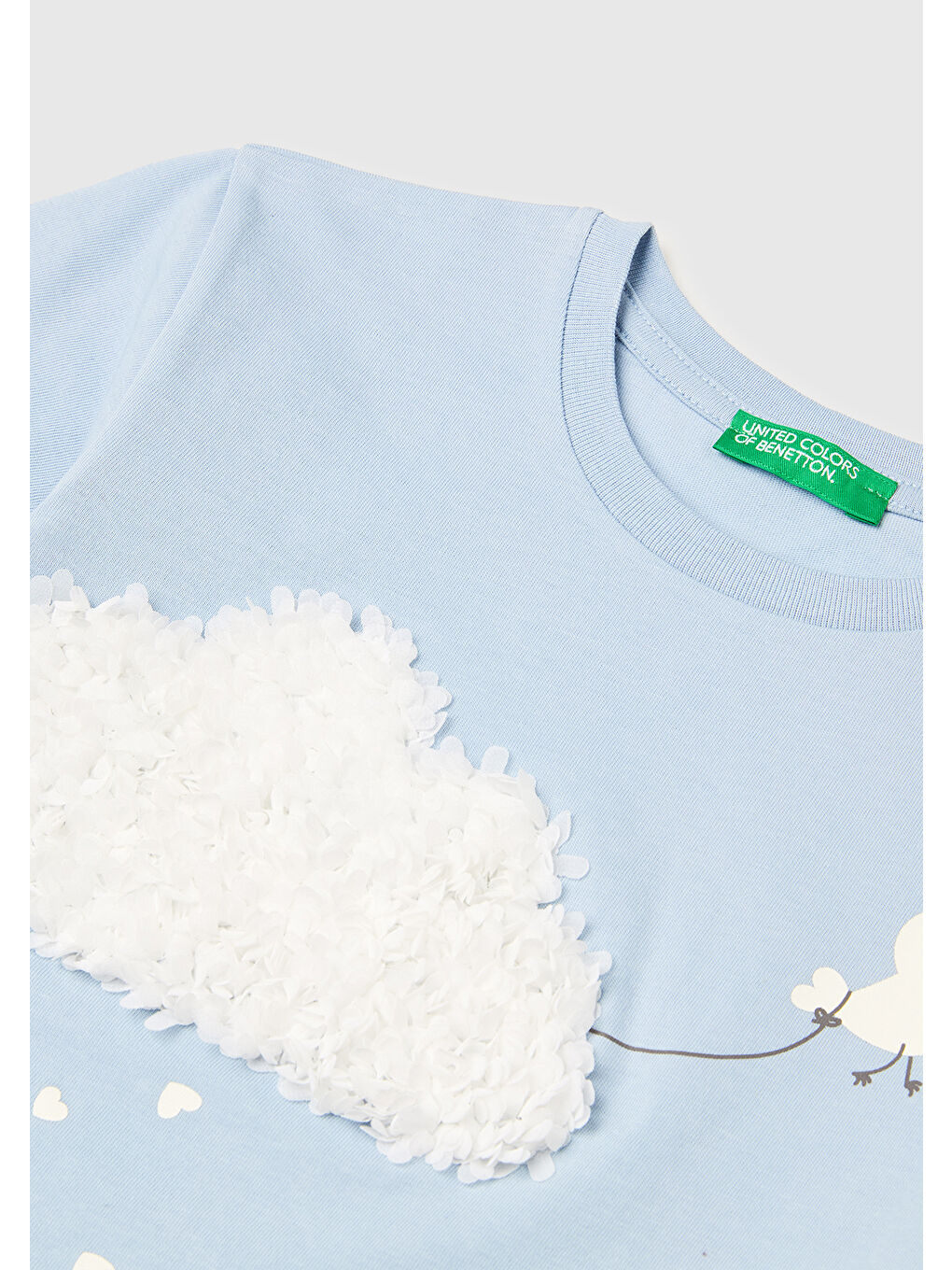 Kız Çocuk Buz Mavisi Su Bazlı Baskılı İşlemeli Bisiklet Yaka T-Shirt-2