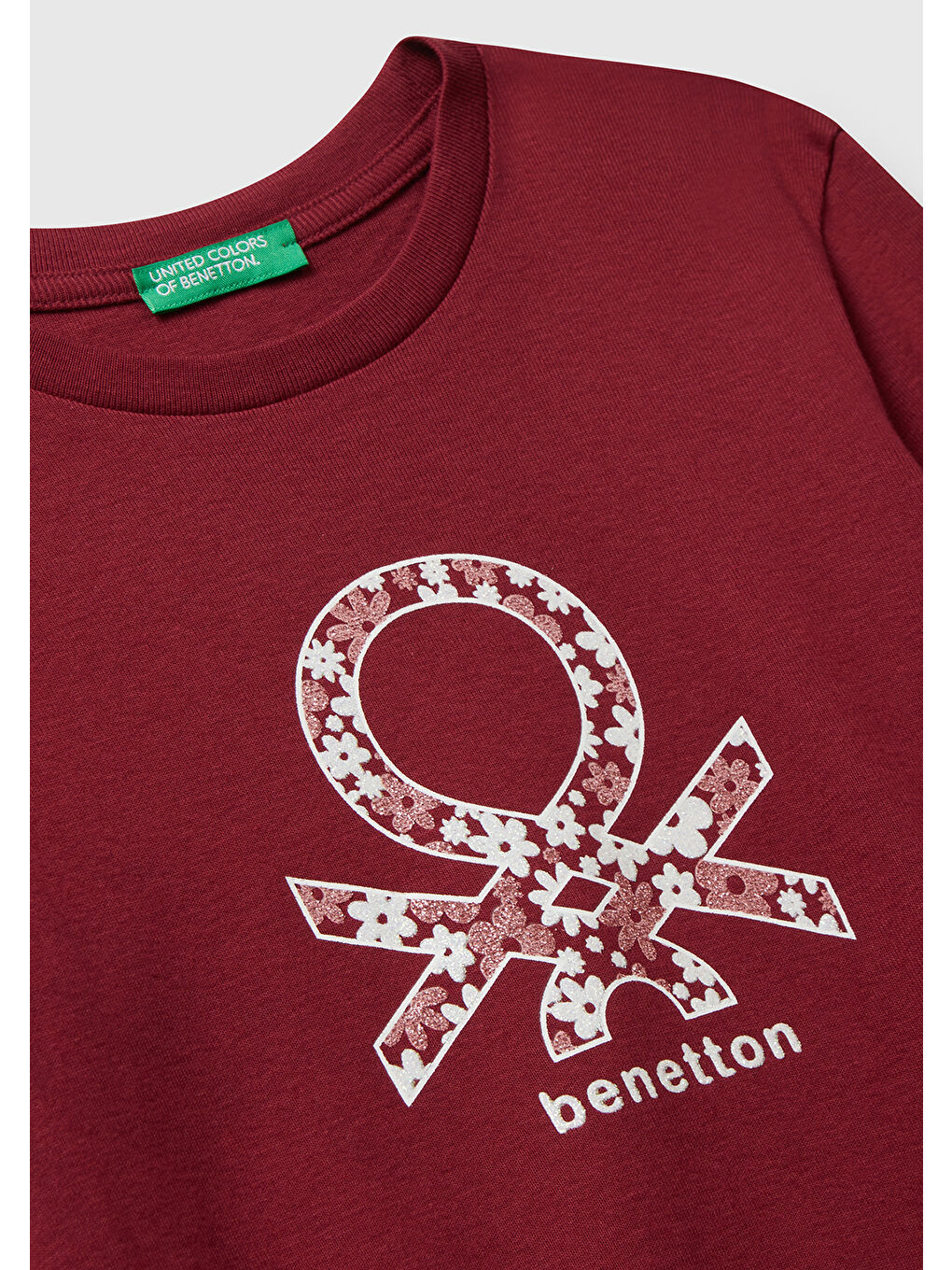 Kız Çocuk Bordo Parıltılı Logo Baskılı Regular Fit Uzun Kollu T-shirt-2