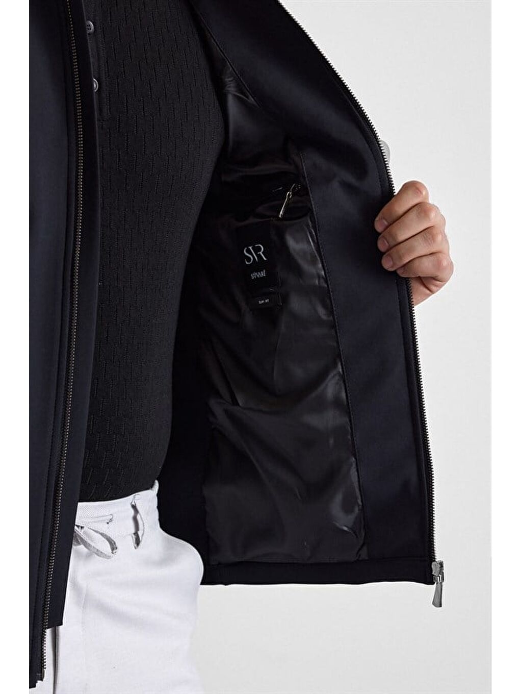 Siyah Slim Bebe Yaka Düz Yan Cepli Fermuarlı Dolgusuz Mont Ceket-7