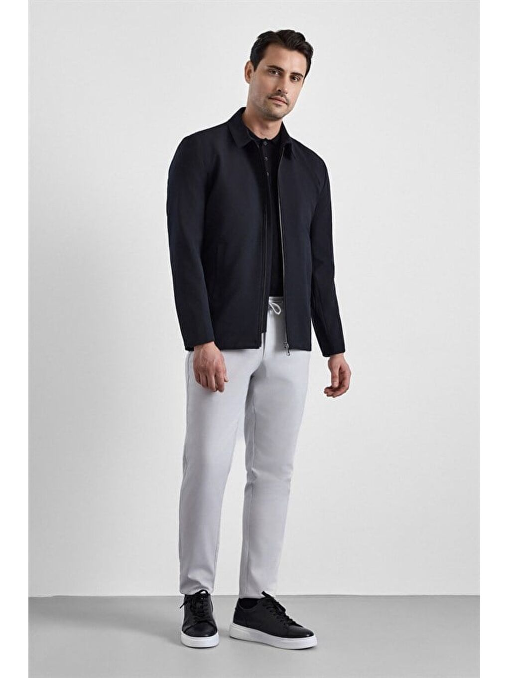 Siyah Slim Bebe Yaka Düz Yan Cepli Fermuarlı Dolgusuz Mont Ceket-8