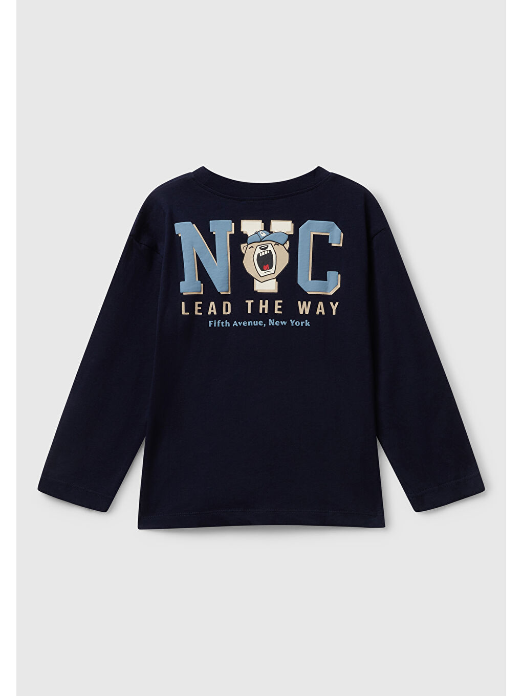 Erkek Çocuk Lacivert Baskılı Bisiklet Yaka Uzun Kollu T-shirt-1