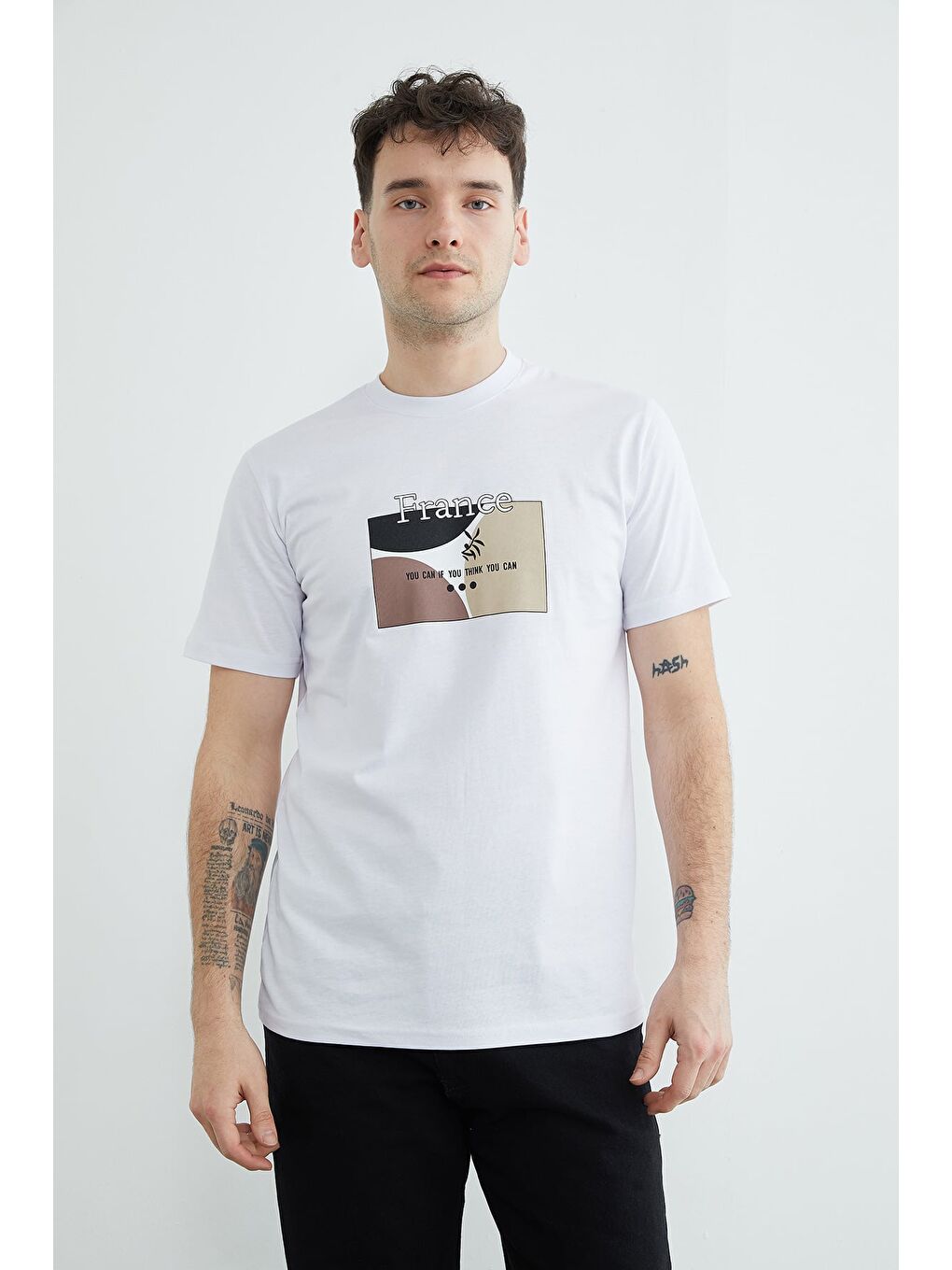 Beyaz France Yazı Baskılı Tişört-3