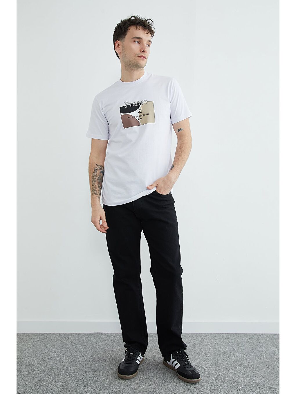 Beyaz France Yazı Baskılı Tişört-4