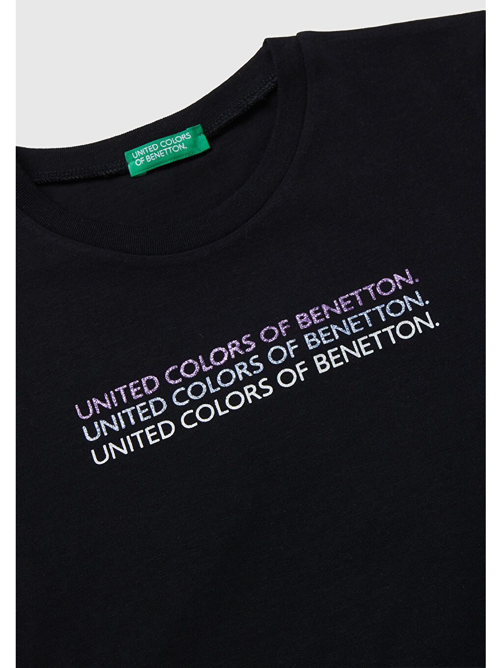 Kız Çocuk Siyah Parıltılı Logo Baskılı Ribana Yaka Regular Fit T-shirt-2