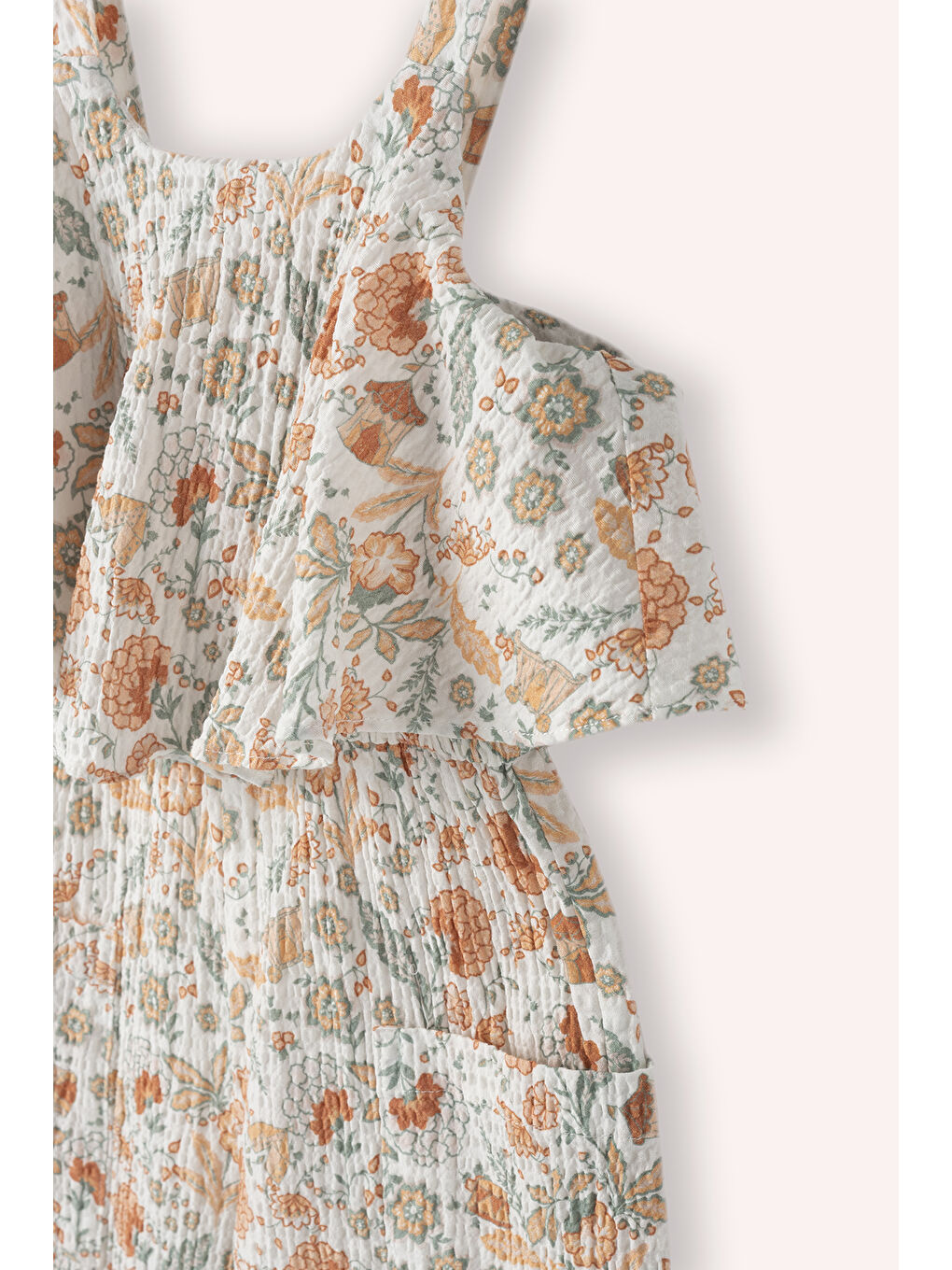 Kız Çocuk Desenli Salopet Ekru-1