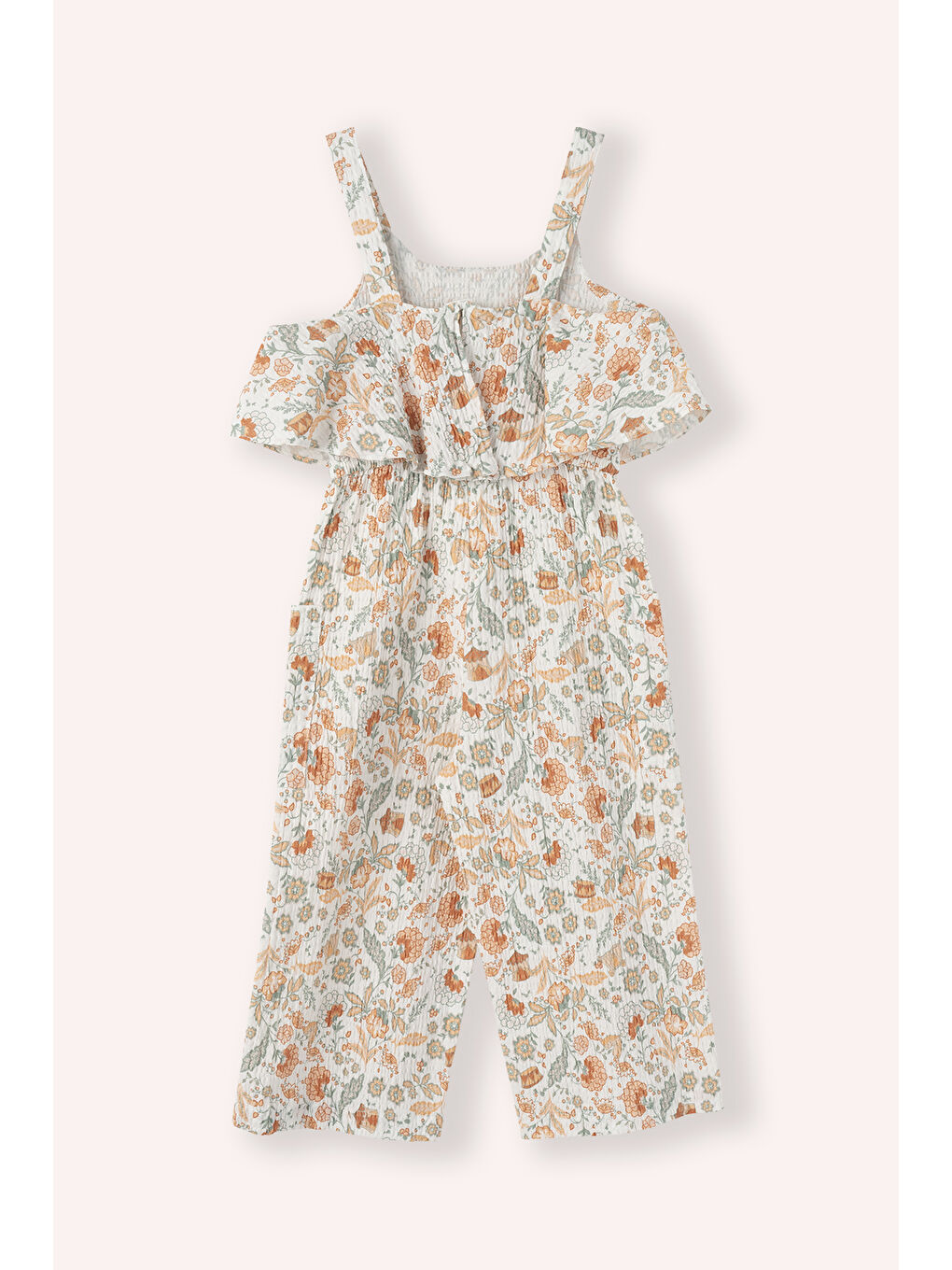 Kız Çocuk Desenli Salopet Ekru-2