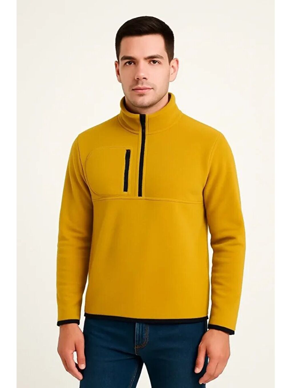 Arka Polar Kazak Dik Yaka - Sarı-1